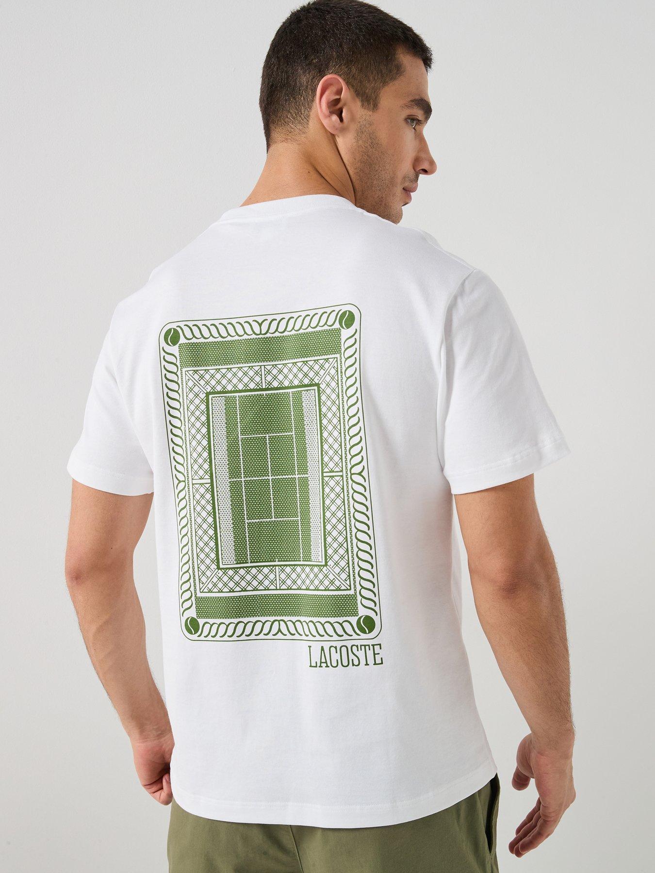 Image 1 of 6 of Lacoste Classic Fit Back Print Heavy Cotton T-Shirt- White