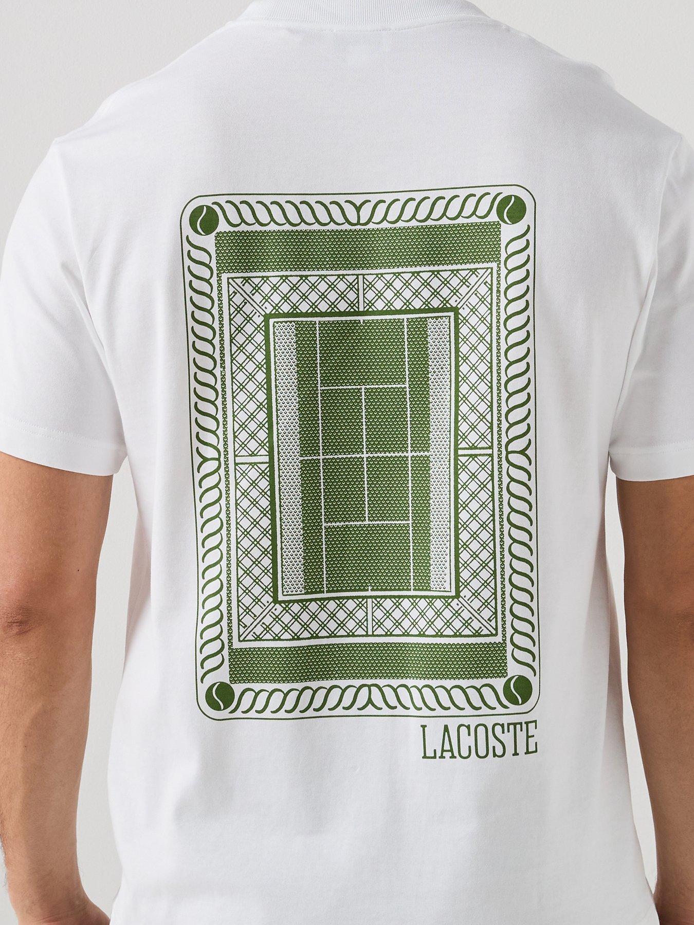Image 6 of 6 of Lacoste Classic Fit Back Print Heavy Cotton T-Shirt- White