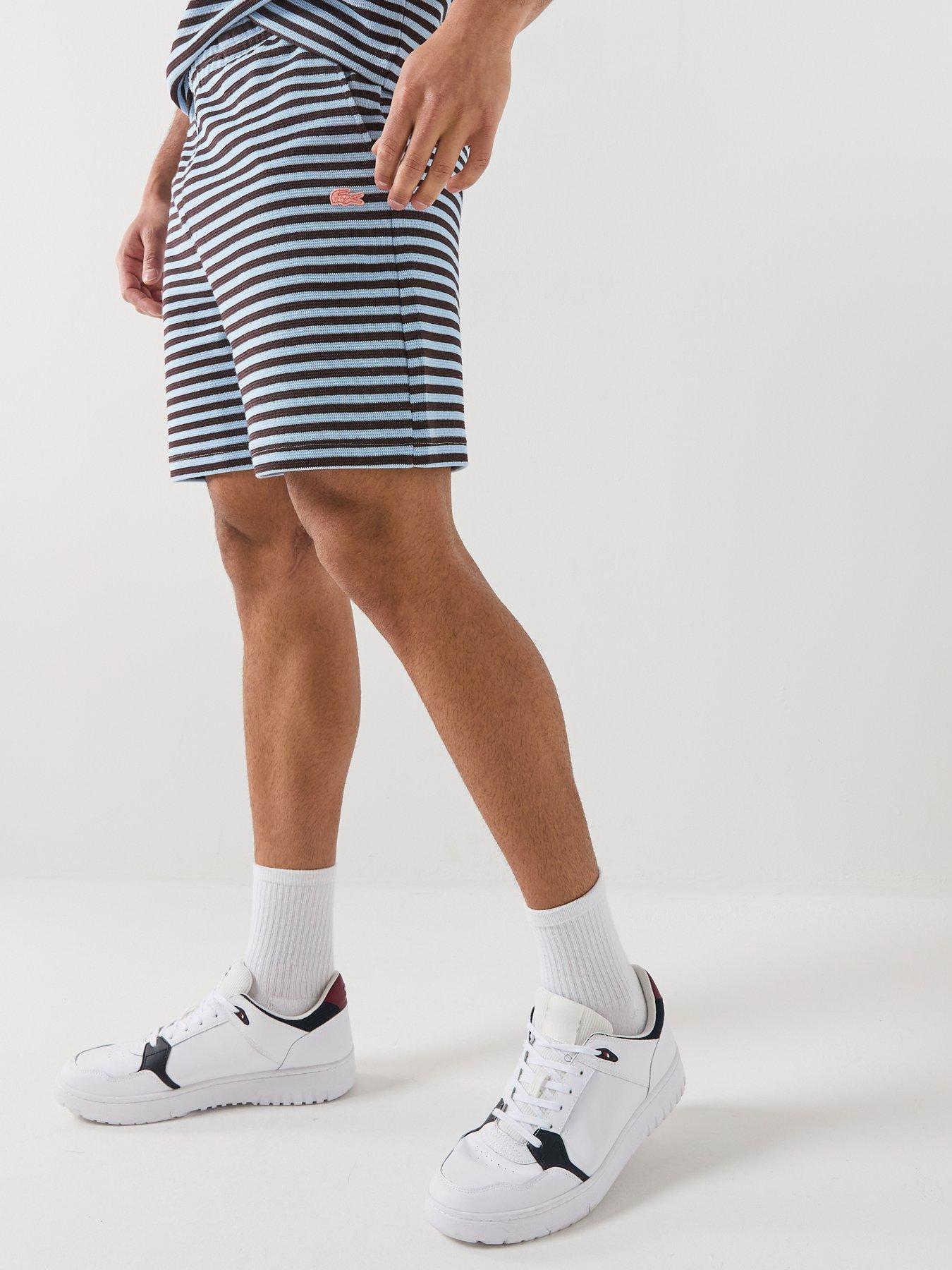 Lacoste Regular Fit Striped Textured Jersey Shorts - Navy