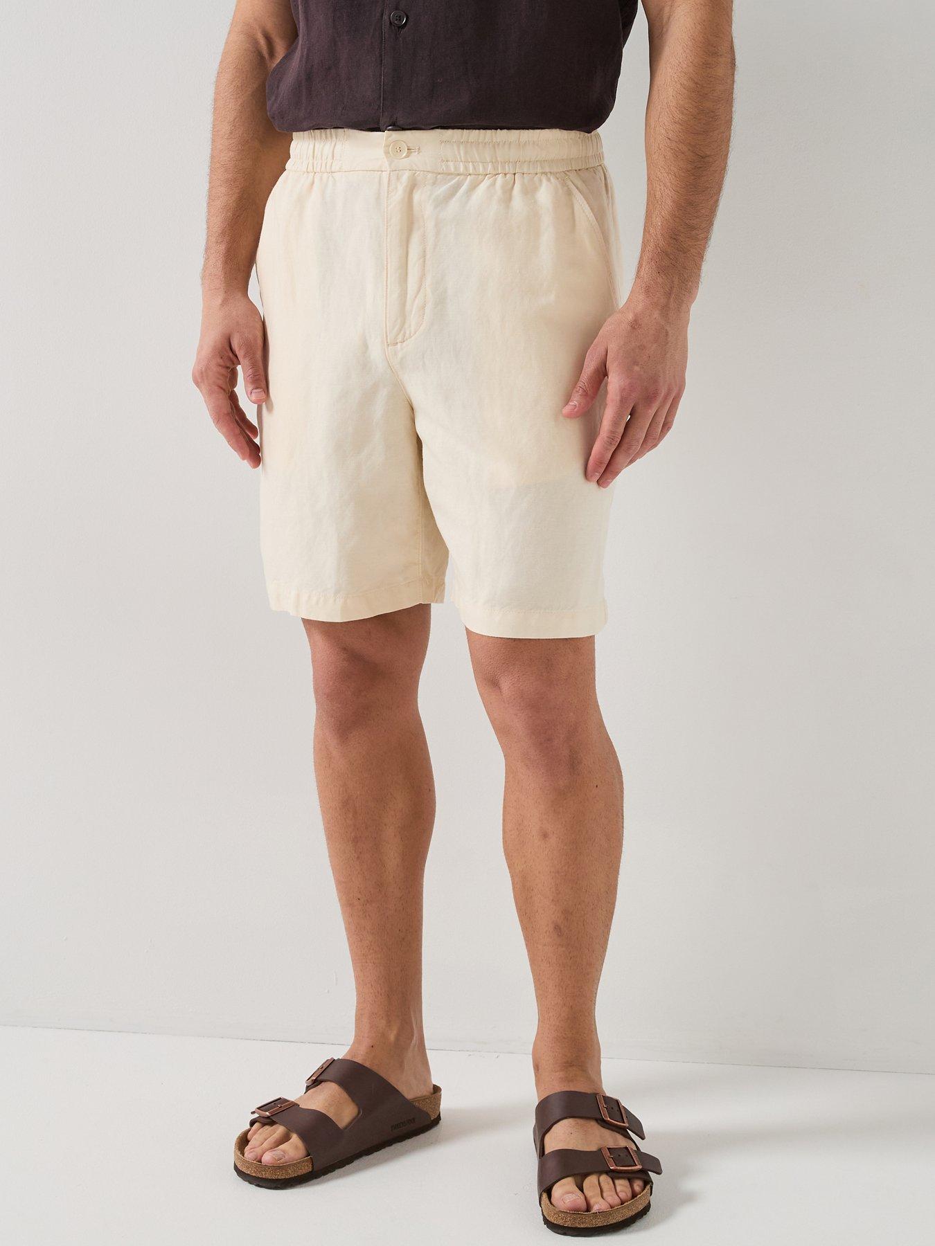 Lacoste Regular Fit Linen Shorts, Cream, Size M, Men
