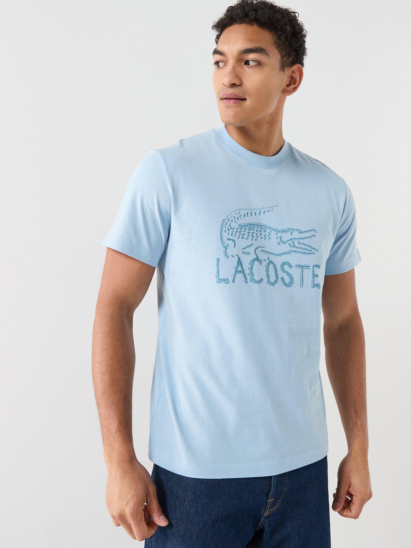 Lacoste Classic Fit Printed Cotton T-Shirt- Blue, Blue, Size S, Men