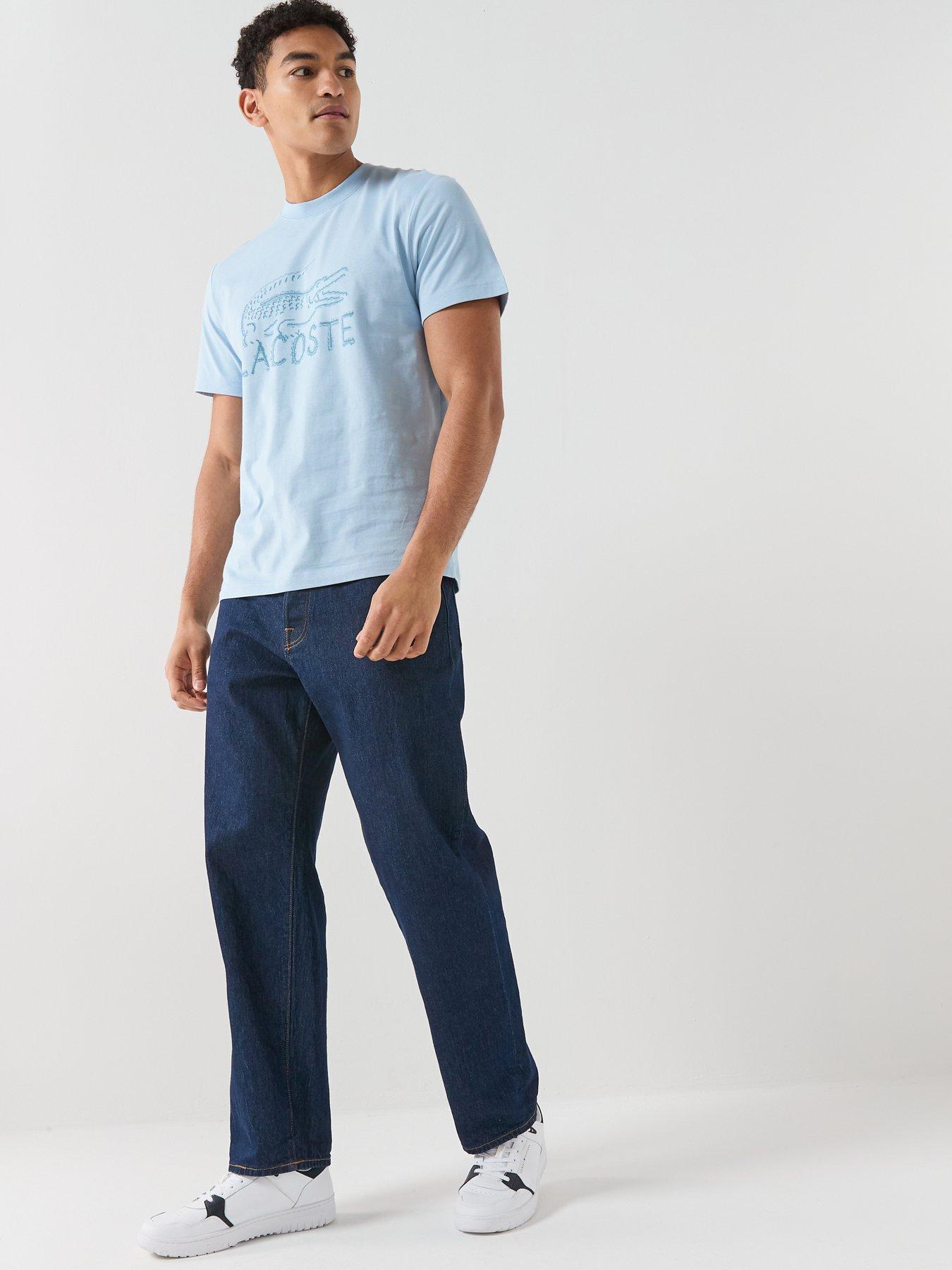 Image 3 of 6 of Lacoste Classic Fit Printed Cotton T-Shirt- Blue