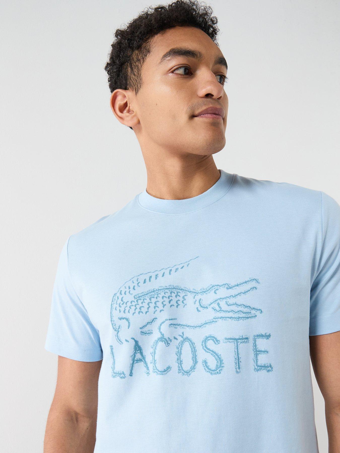 Image 4 of 6 of Lacoste Classic Fit Printed Cotton T-Shirt- Blue