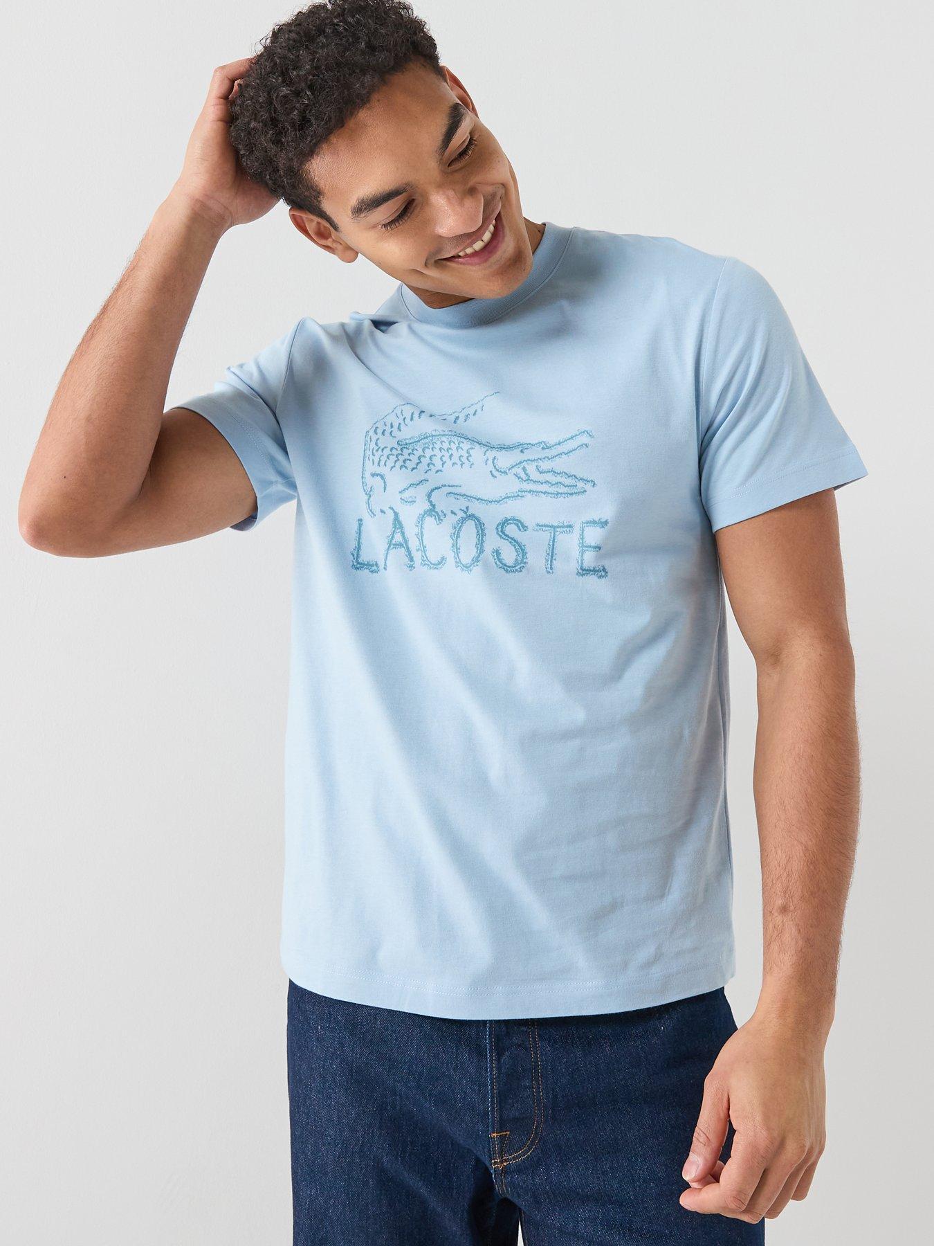Image 6 of 6 of Lacoste Classic Fit Printed Cotton T-Shirt- Blue