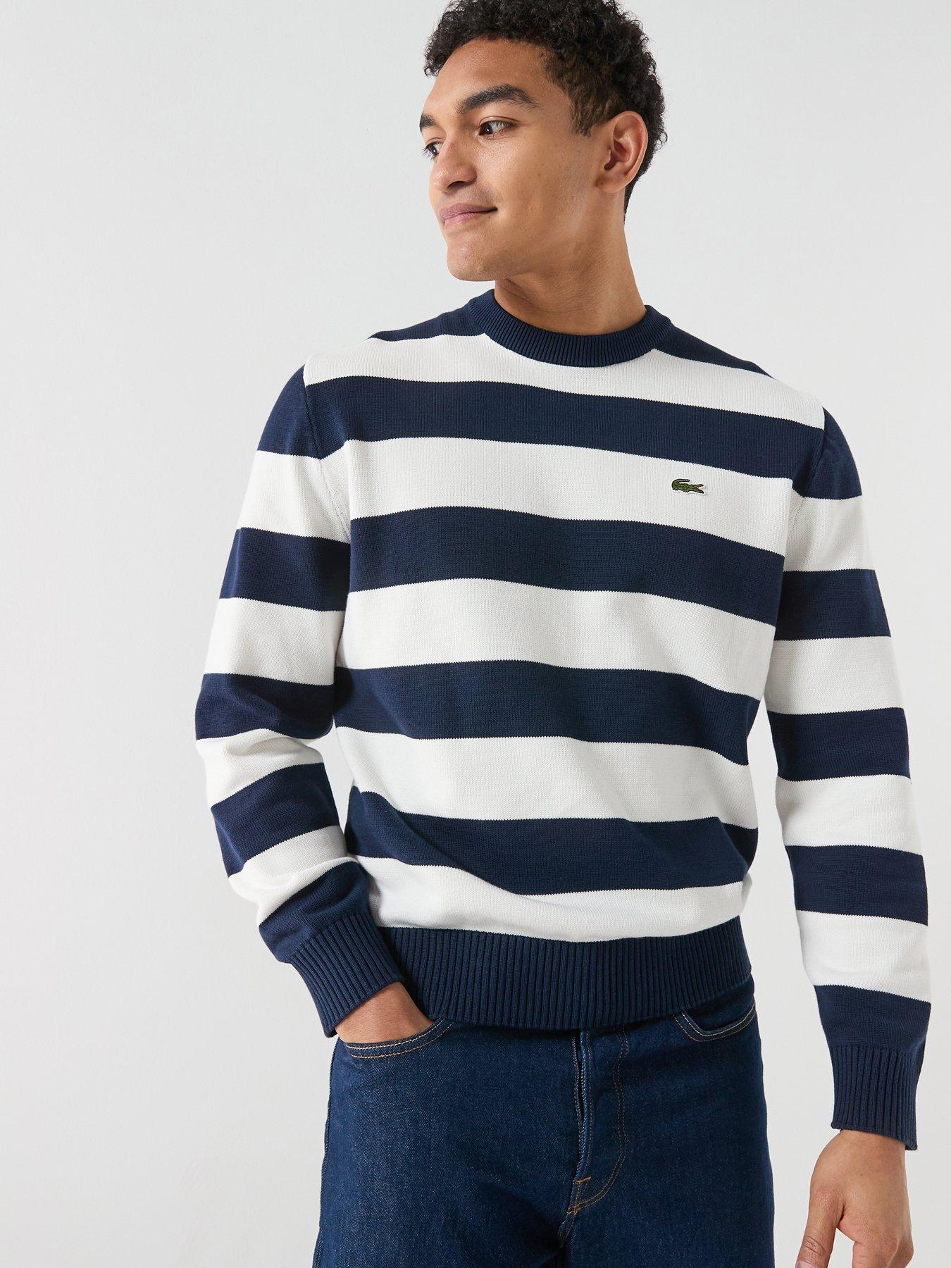 Image 1 of 6 of Lacoste Classic Fit Cotton Striped Jumper - Black