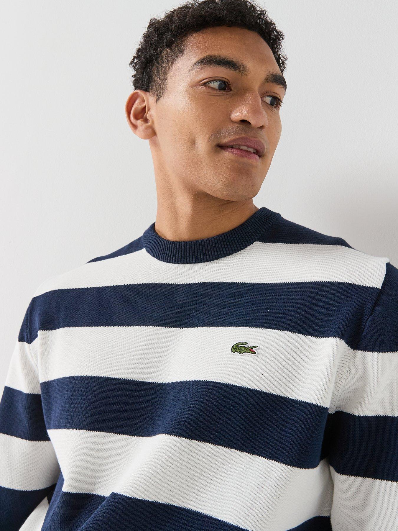 Image 4 of 6 of Lacoste Classic Fit Cotton Striped Jumper - Black