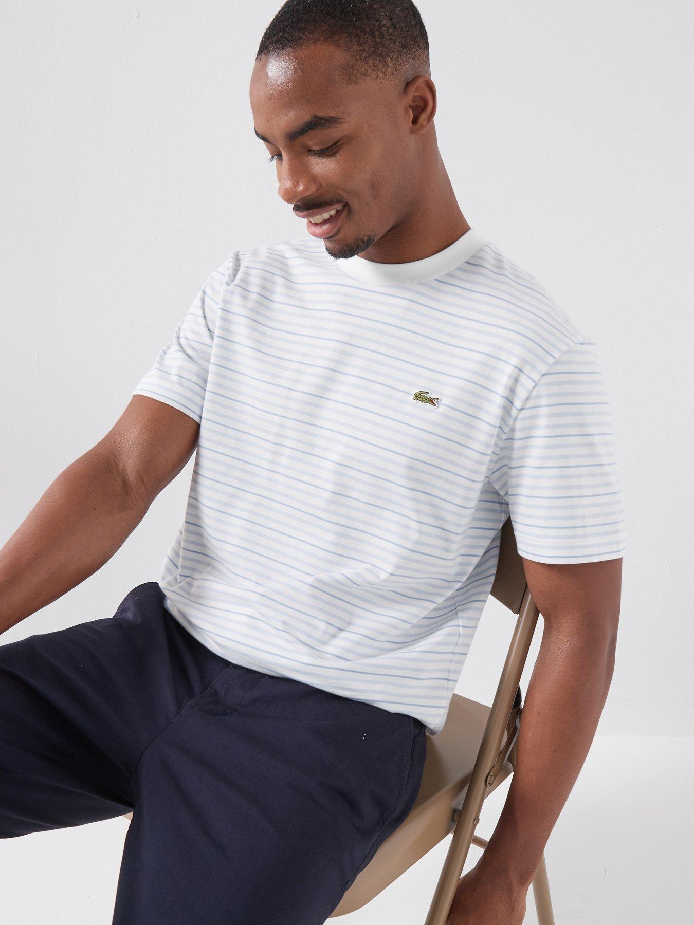 Lacoste Classic Fit Striped Cotton T-Shirt, Blue, Size S, Men