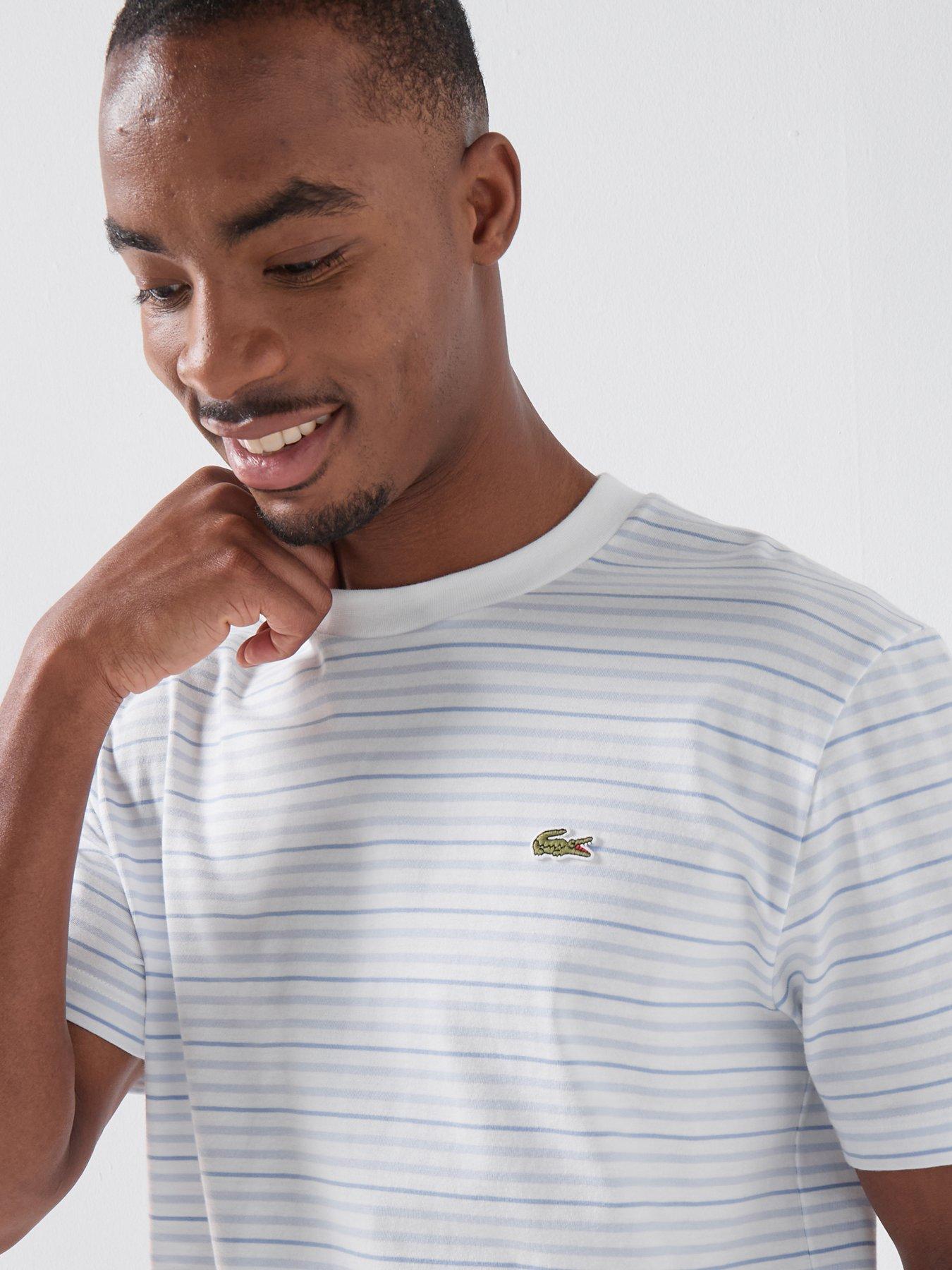 Image 4 of 5 of Lacoste Classic Fit Striped Cotton T-Shirt - Blue