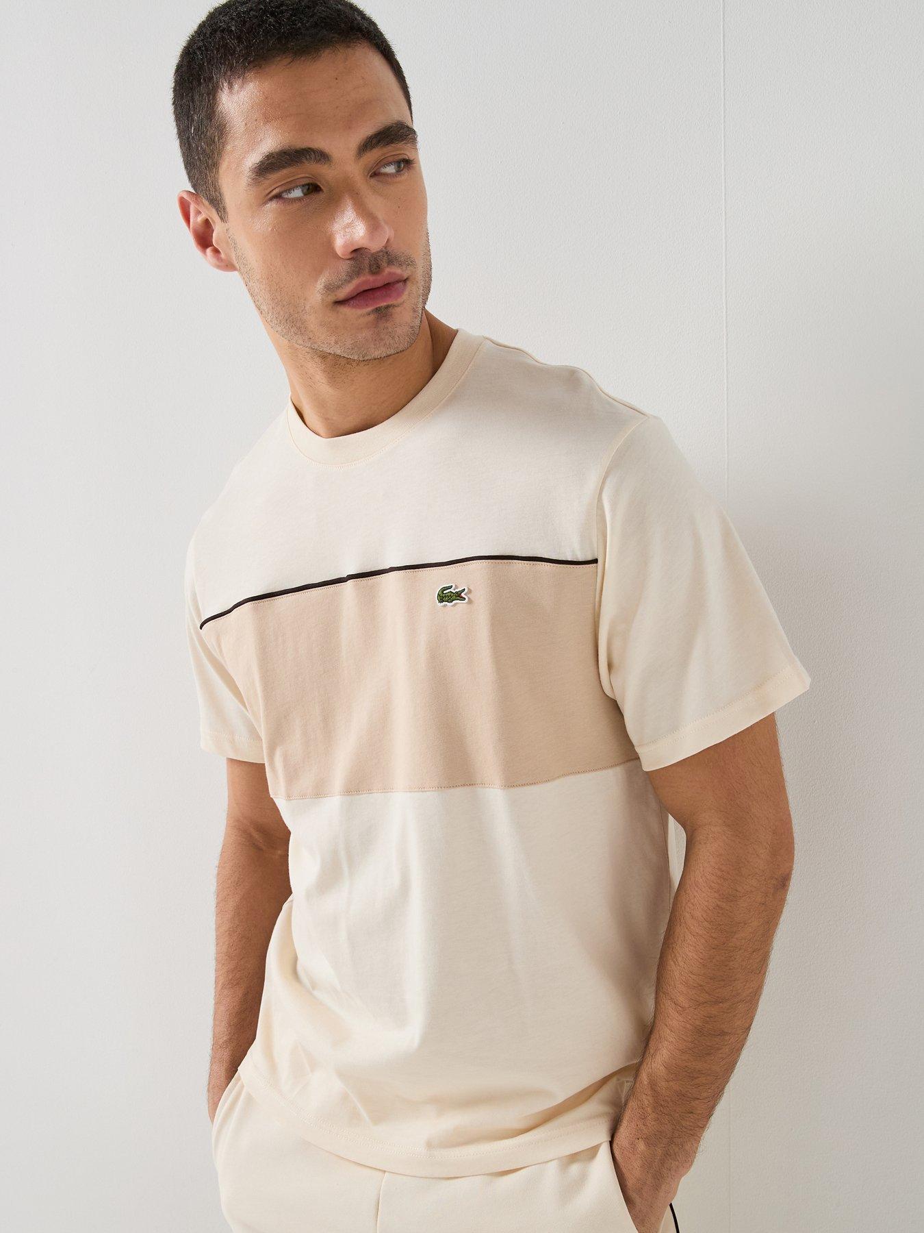 Lacoste Lacoste Classic Fit Colorblock Cotton T-shirt- Cream