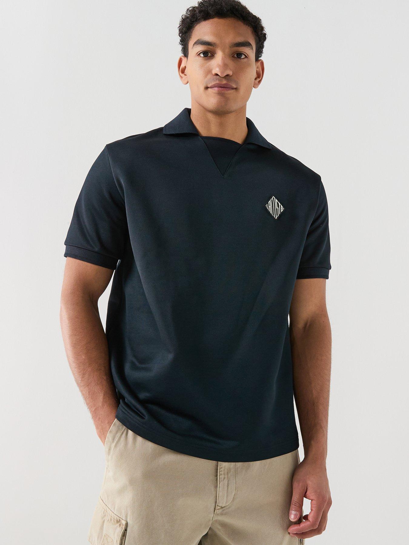 Lacoste Loose Fit Badge Accent Fleece Polo Shirt - Black