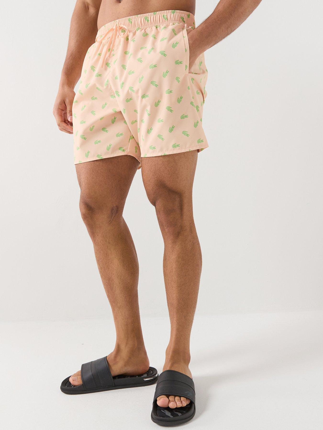 Lacoste Lacoste Mid Length Crocodile Print Swim Trunks - Orange