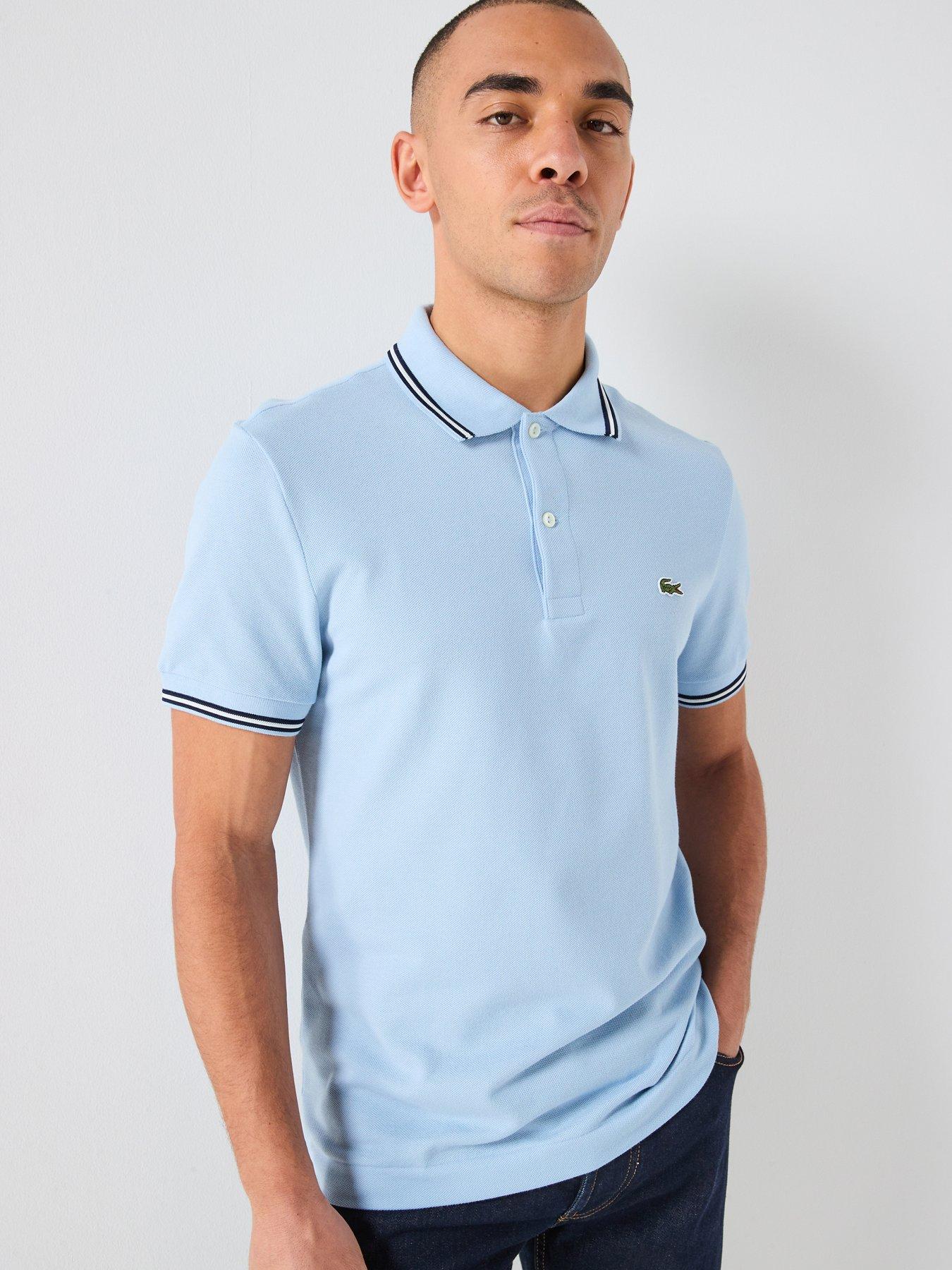 Lacoste Regular Fit L1212 Stripe Collar Pique Polo Shirt - Blue