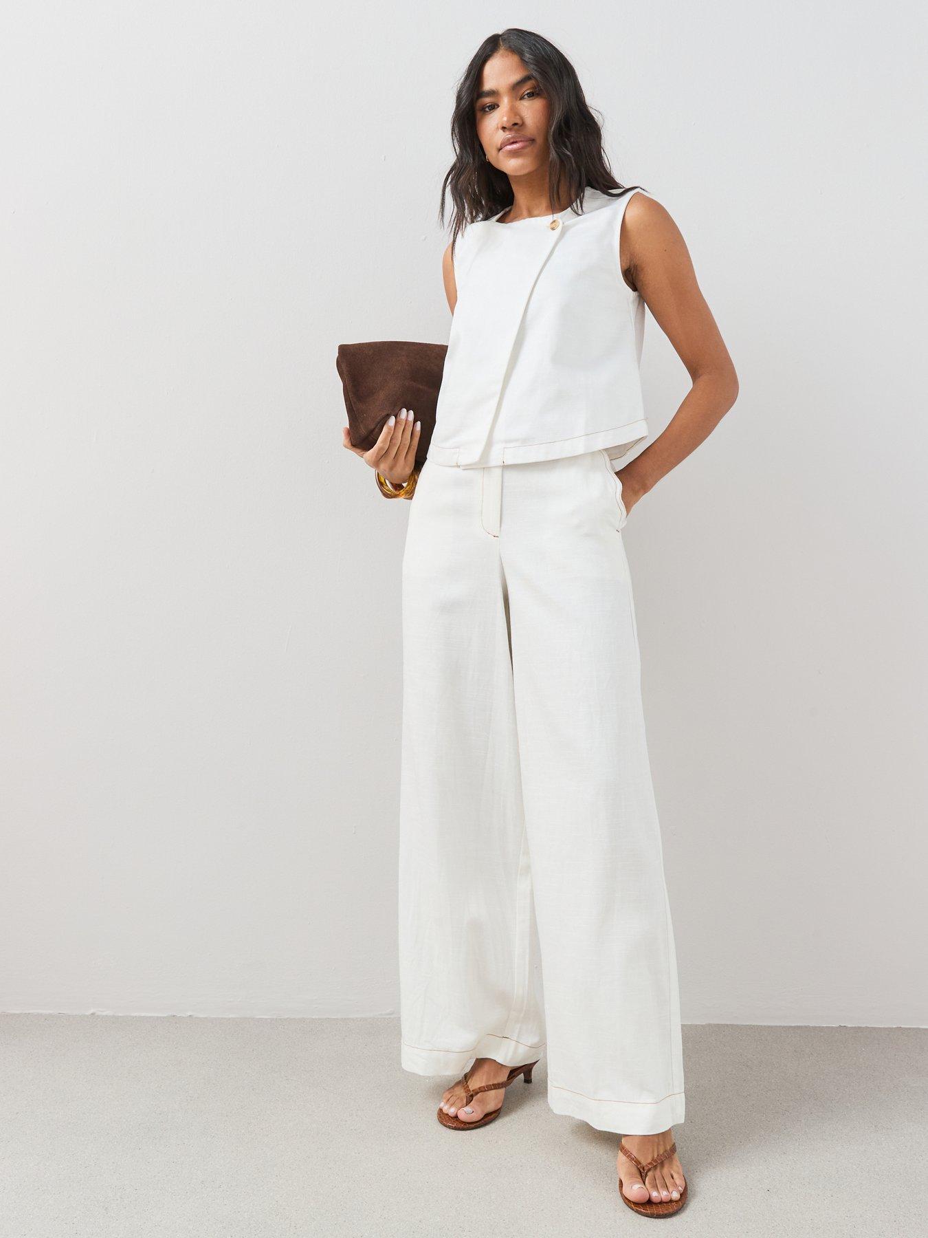 Image 1 of 7 of The Very Collection Scalloped Pocket Detail Co-Ord Trousers - White