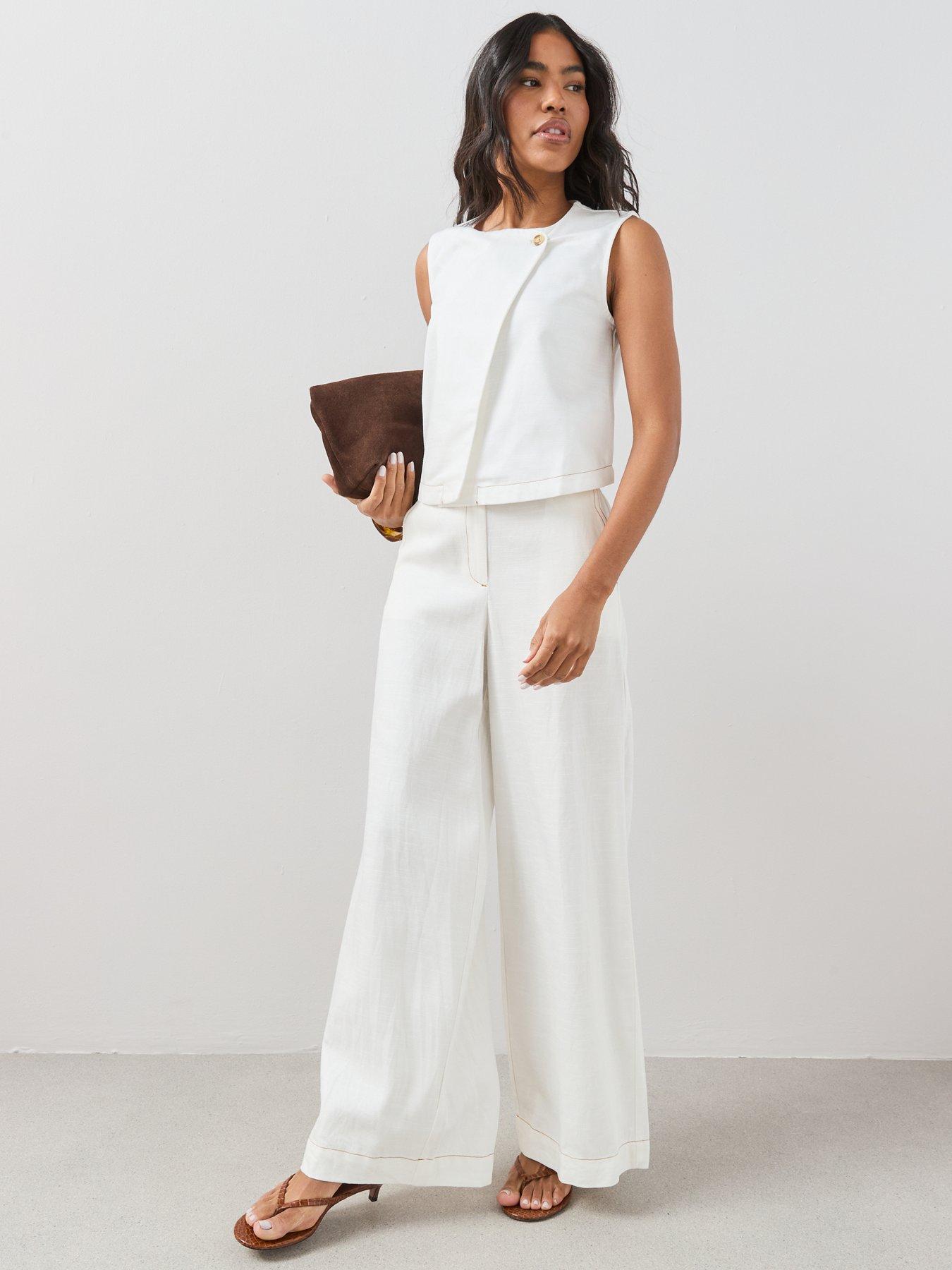 Image 3 of 7 of The Very Collection Scalloped Pocket Detail Co-Ord Trousers - White