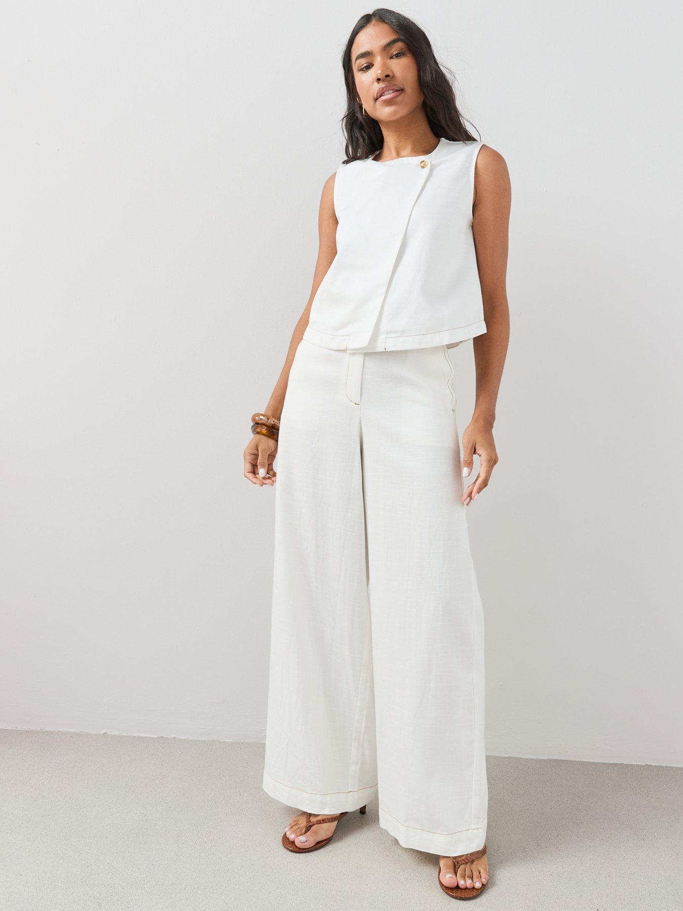 Image 6 of 7 of The Very Collection Scalloped Pocket Detail Co-Ord Trousers - White