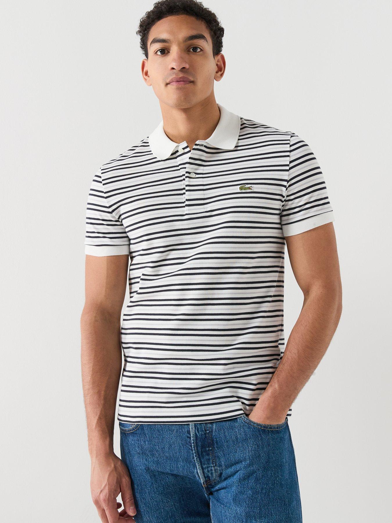 Lacoste: Regular Fit Striped Mini-Pique Polo Shirt - White