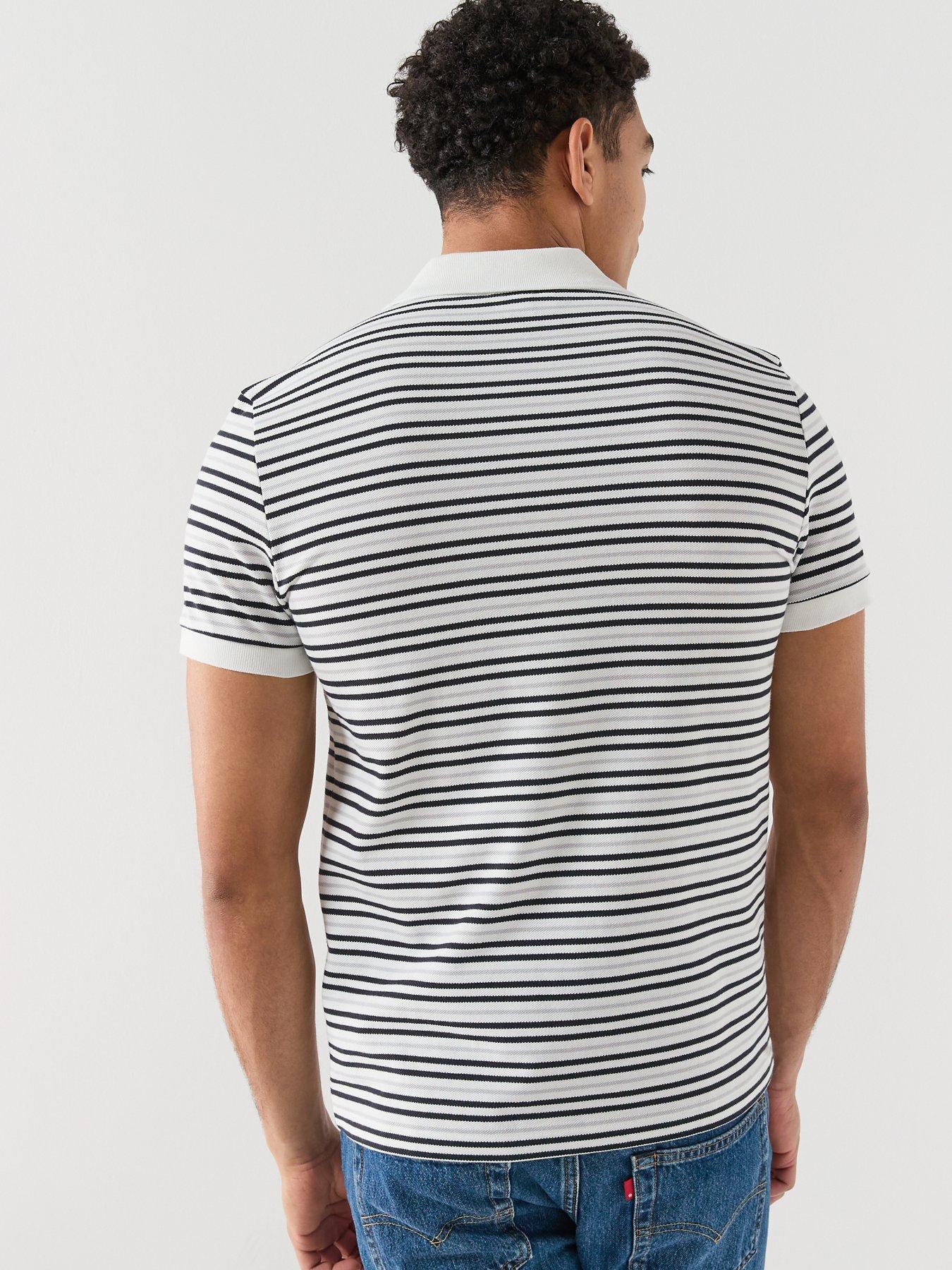Image 2 of 5 of Lacoste Lacoste Regular Fit Striped Mini-pique Polo Shirt - White