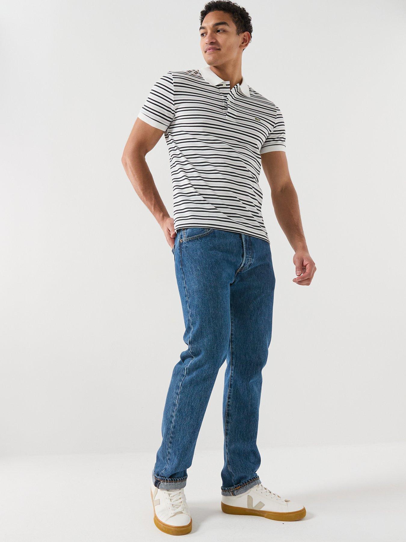 Image 3 of 5 of Lacoste Lacoste Regular Fit Striped Mini-pique Polo Shirt - White