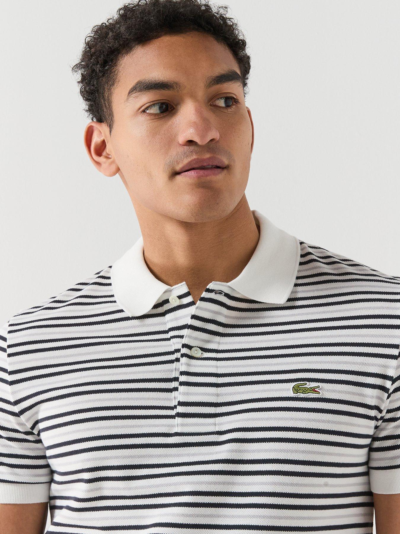 Image 4 of 5 of Lacoste Lacoste Regular Fit Striped Mini-pique Polo Shirt - White