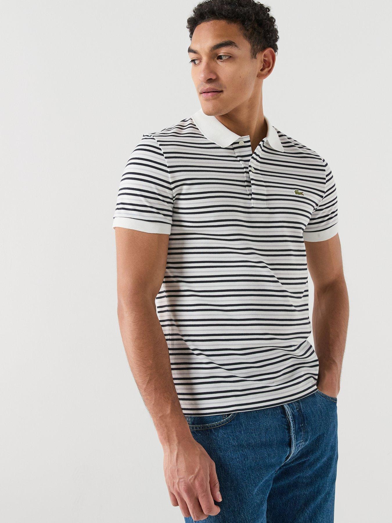 Image 5 of 5 of Lacoste Lacoste Regular Fit Striped Mini-pique Polo Shirt - White
