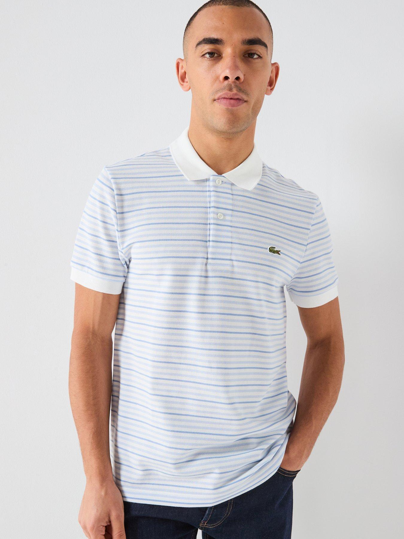 Image 1 of 4 of Lacoste Striped Mini-Pique Polo Shirt - Blue