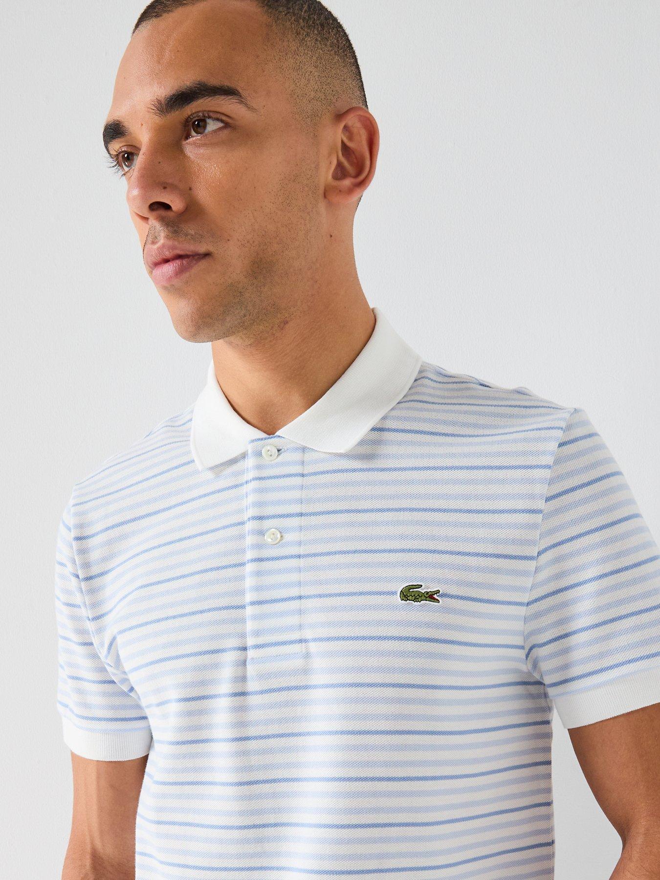 Image 4 of 4 of Lacoste Striped Mini-Pique Polo Shirt - Blue