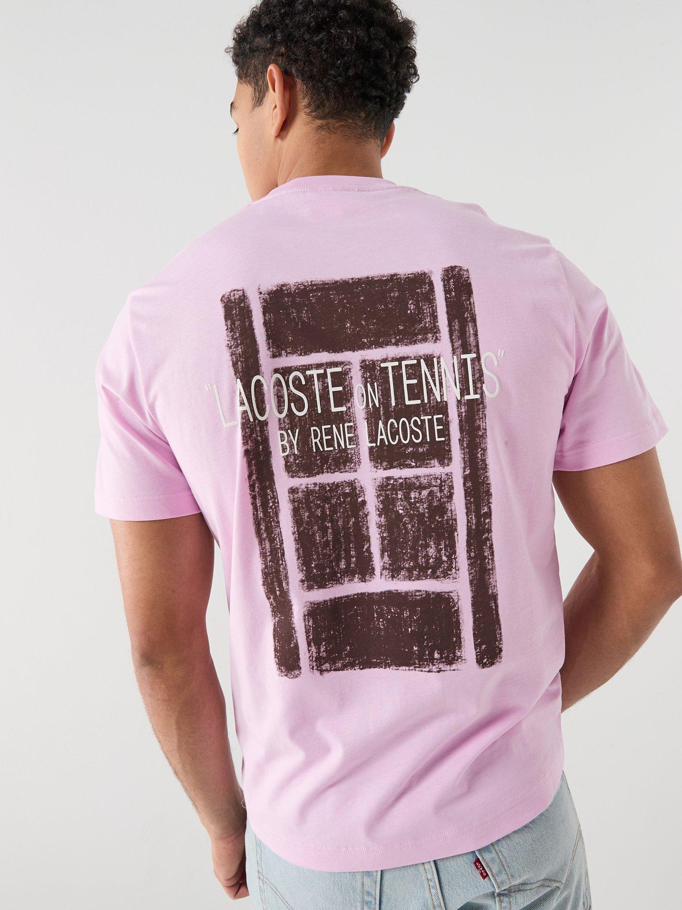 Lacoste Classic Fit Back Print Tennis Court Cotton T-Shirt- Pink