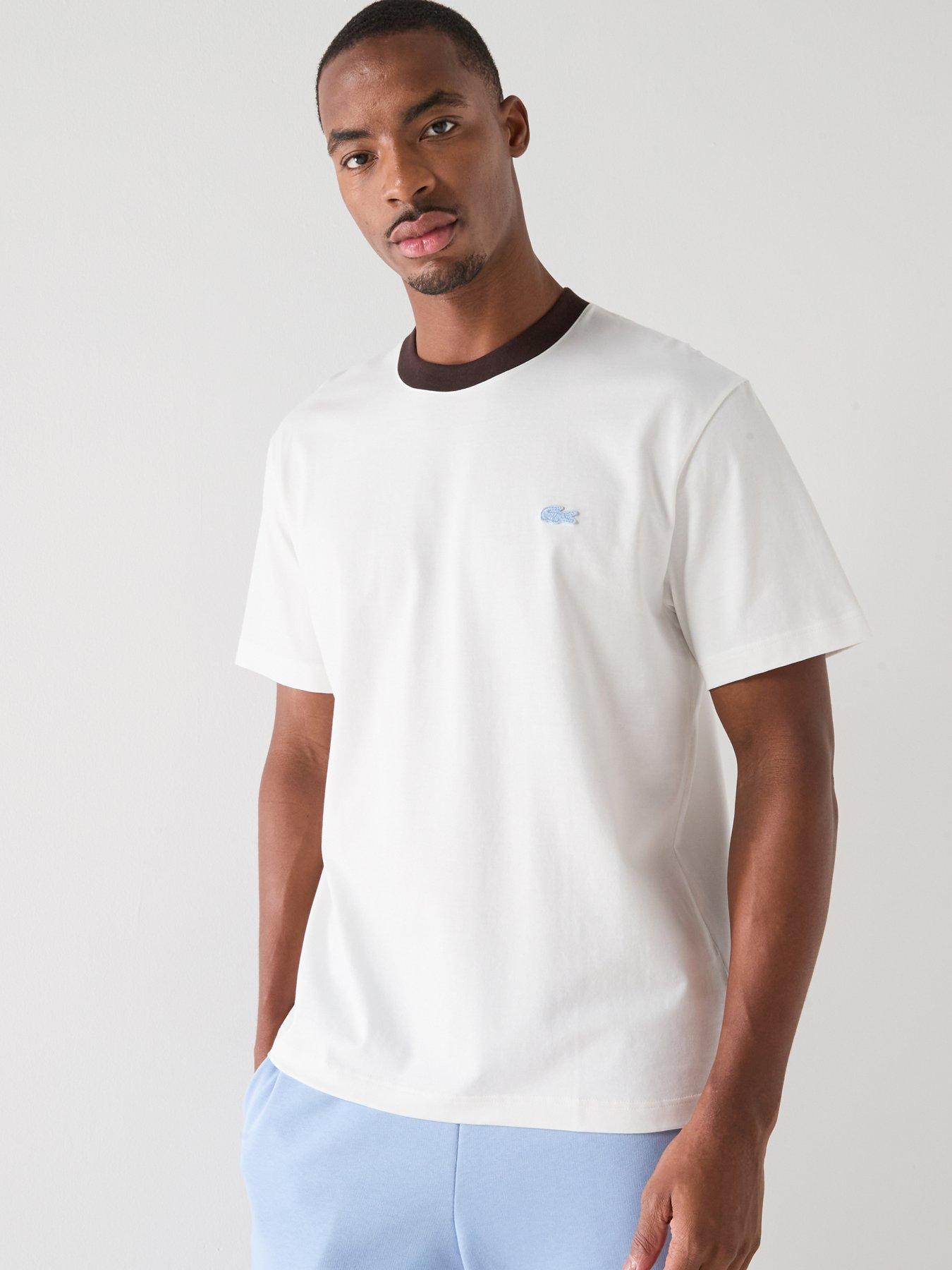Lacoste Tipped Contrast Classic Fit T-Shirt- White, White, Size M, Men