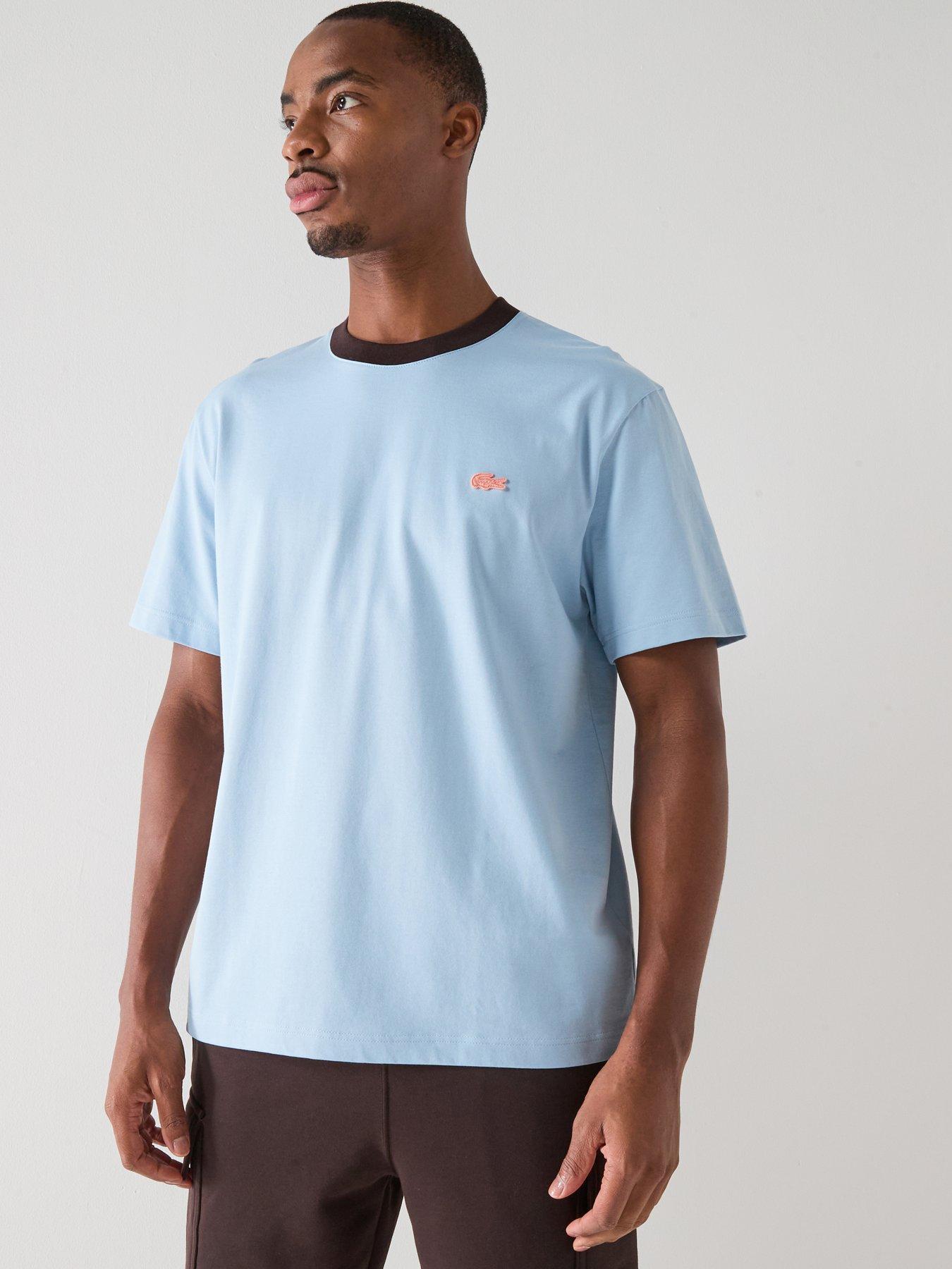 Lacoste Tipped Contrast Classic Fit T-Shirt- Light Blue, Light Blue, Size M, Men