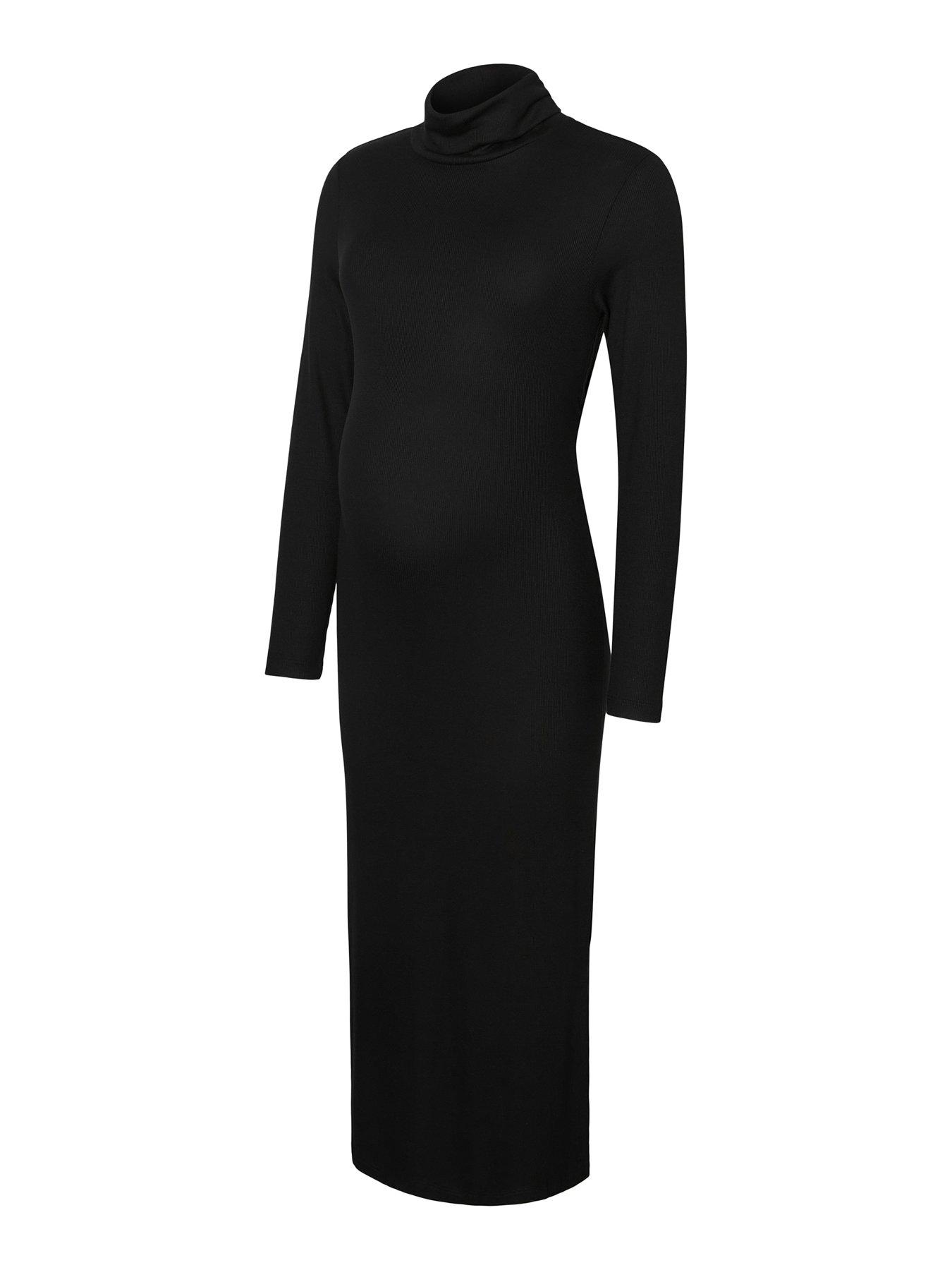 Mamalicious Mllevy Long Sleeve Roll Neck Maternity Midi Dress - Black