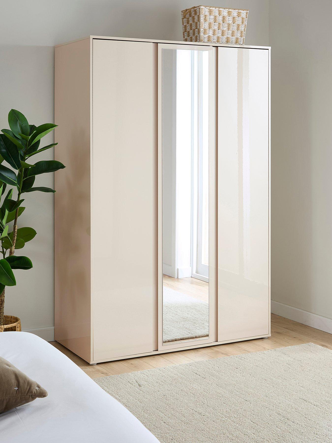 Very Home Layton Gloss 3 Door Mirrored Wardrobe - Oatmeal