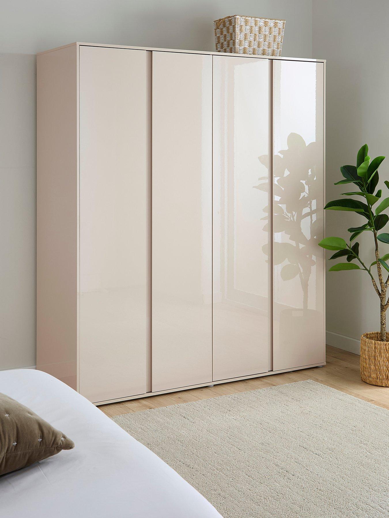 Very Home Layton Gloss 4 Door Wardrobe with 3 Internal Drawers - Oatmeal