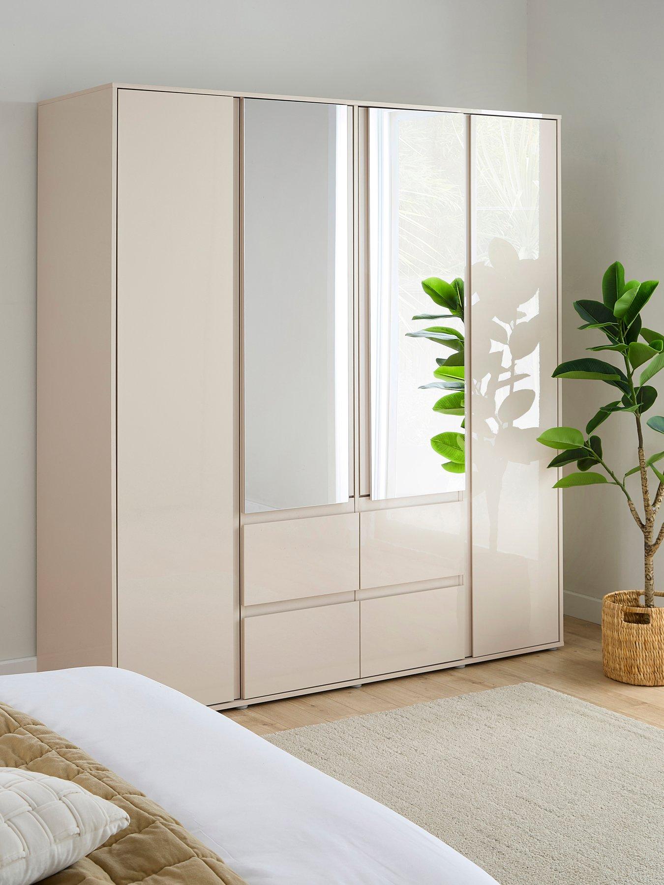 Very Home Layton Gloss 4 Door, 4 Drawer Combi Wardrobe - Oatmeal - FSC® Certified