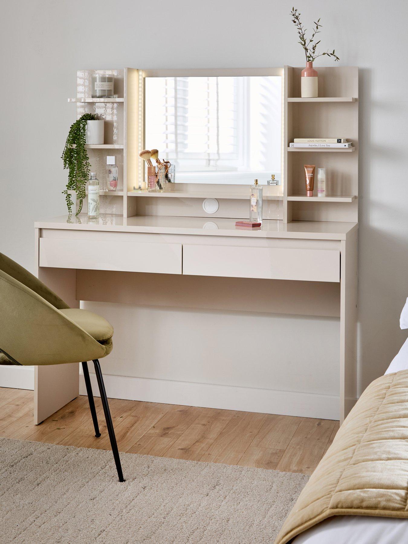The Very Collection Layton Lit Gloss Dressing Table with Mirror - Oatmeal - FSC® Certified