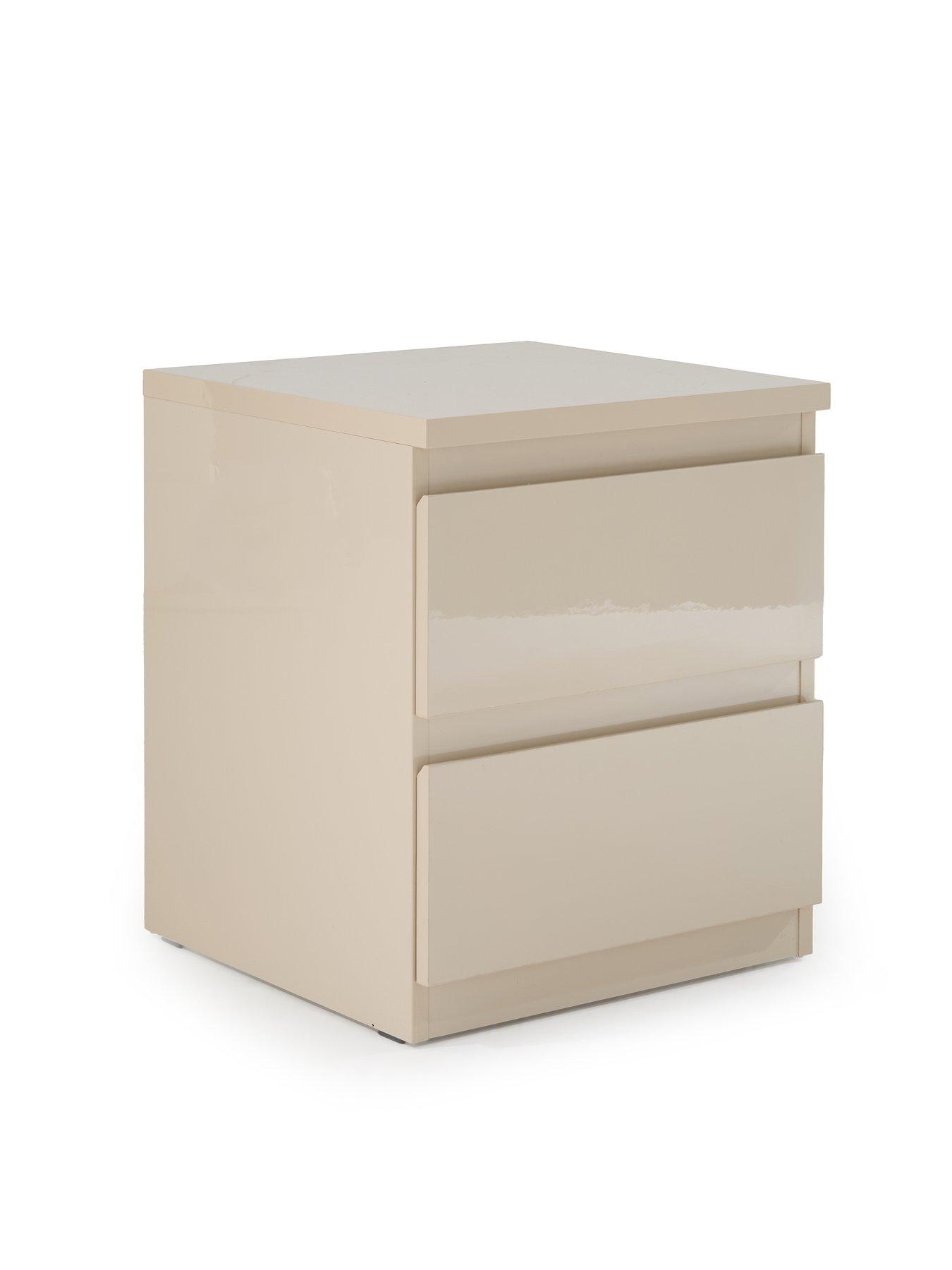 Image 3 of 7 of The Very Collection Layton Gloss 2 Drawer Bedside Chest - Oatmeal - FSC&reg; Certified
