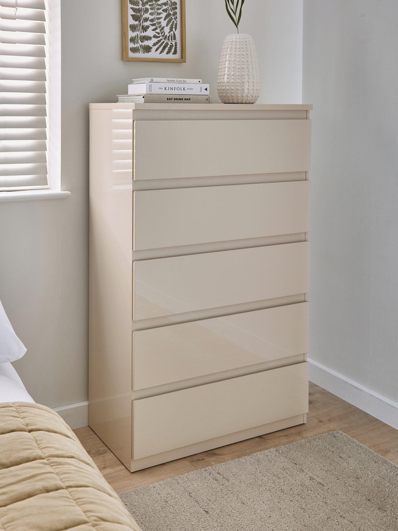 Very Home Layton Gloss 5 Drawer Chest - Oatmeal