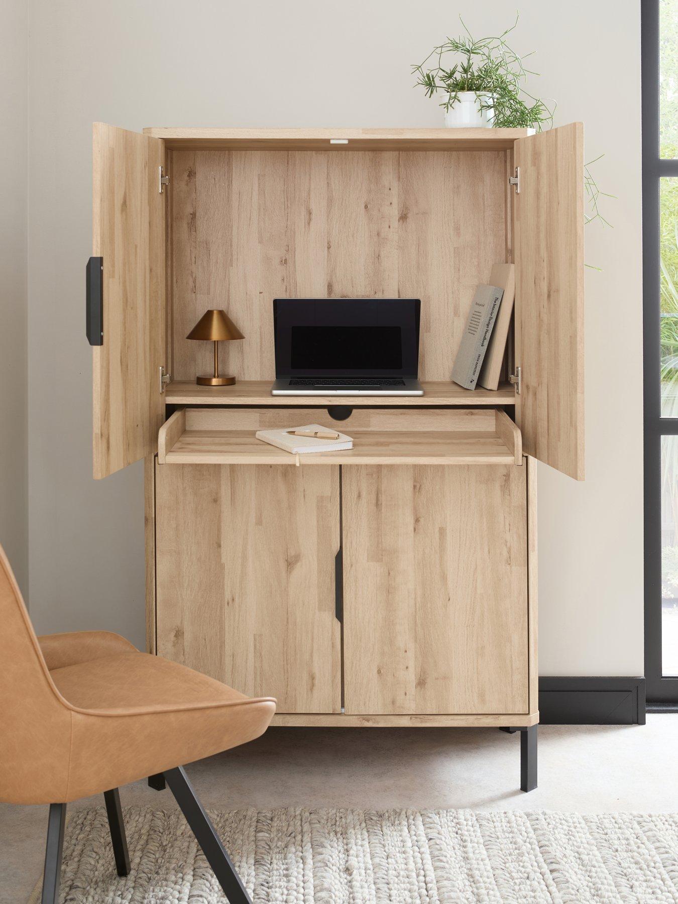 Image 1 of 7 of The Very Collection Harlem Hidden Cupboard&nbsp;Desk - Light Oak&nbsp;- FSC&reg; Certified