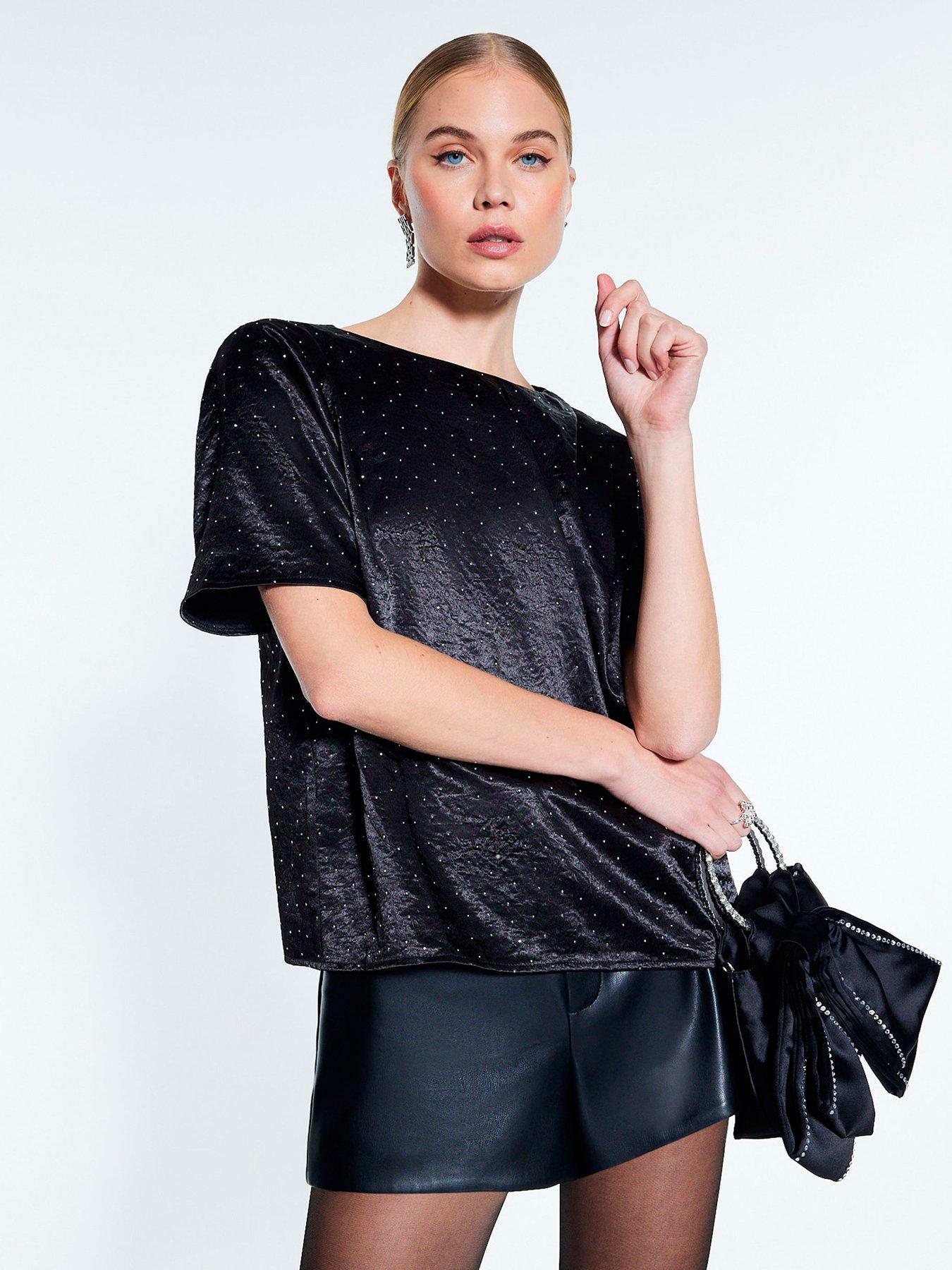 River Island: Velvet Hotfix T-shirt - Black
