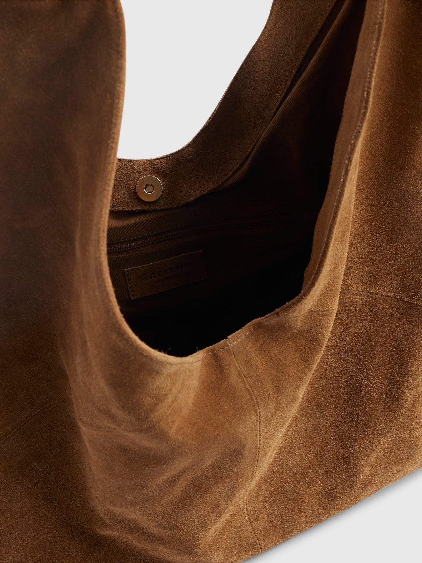Image 6 of 6 of River Island Suede Panelled Slouch Bag - Brown