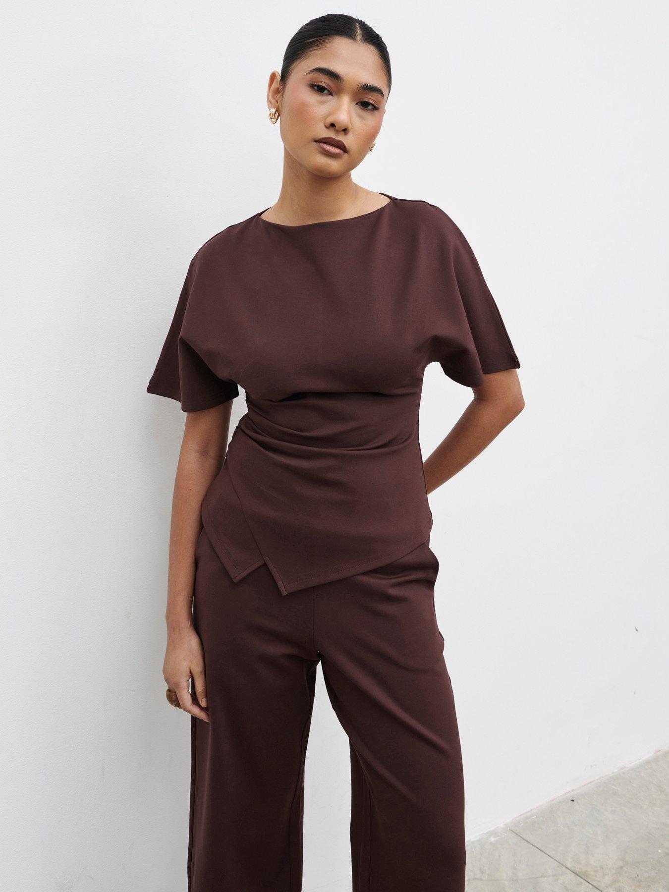 Pretty Lavish Marni Pleated Jersey Top - Brown