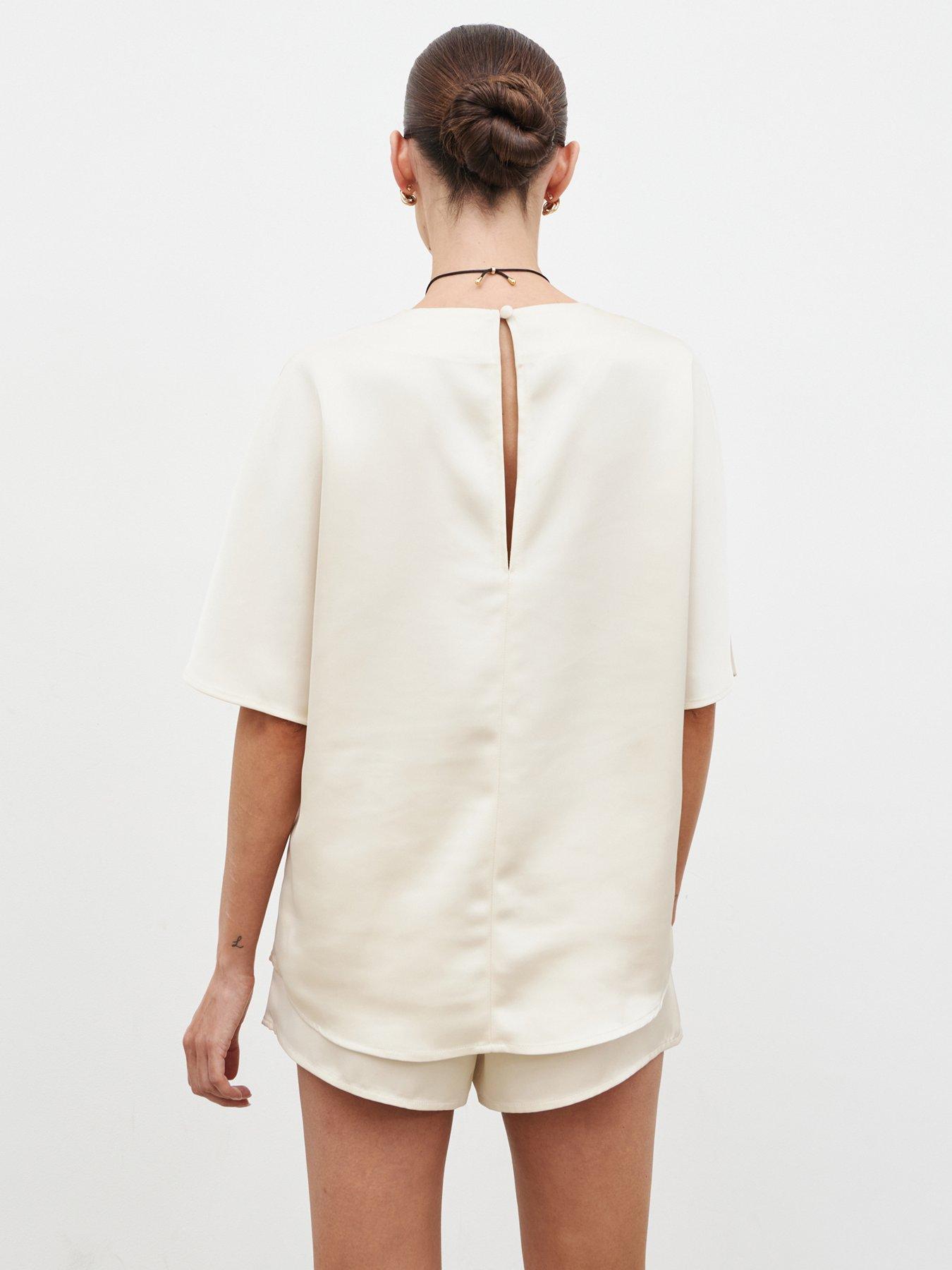 Image 2 of 4 of Pretty Lavish Breya Boxy Satin T-Shirt - Oyster