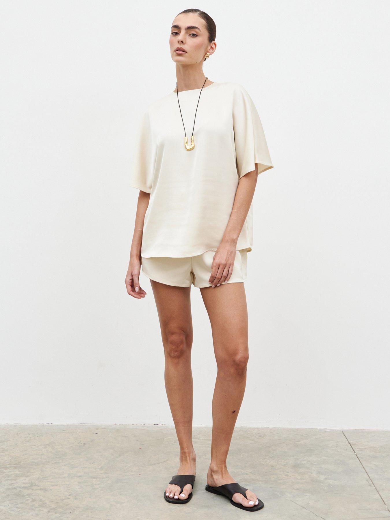 Image 4 of 4 of Pretty Lavish Breya Boxy Satin T-Shirt - Oyster