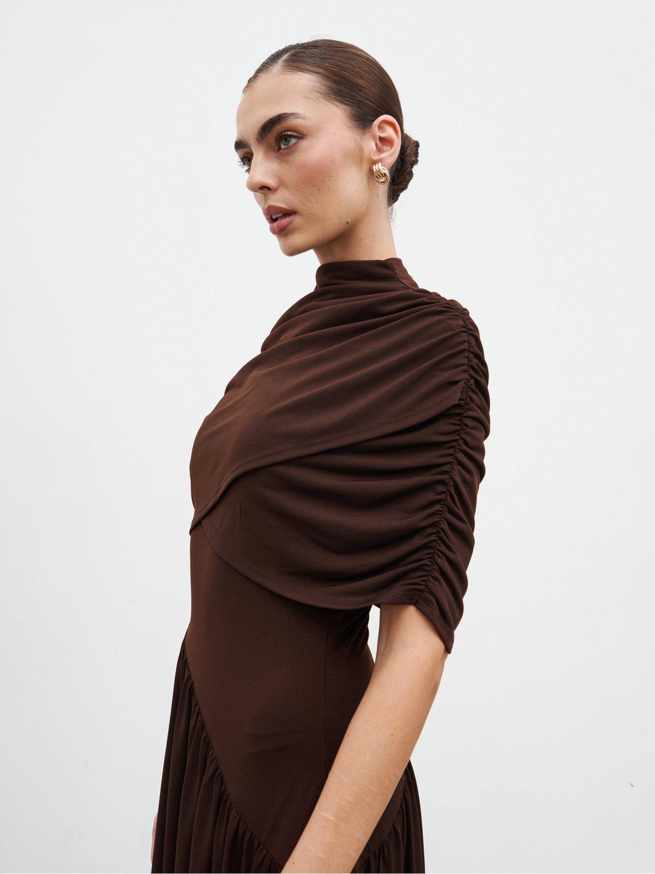 Pretty Lavish Deja Draped Jersey Wrap Maxi Dress - Brown | Very
