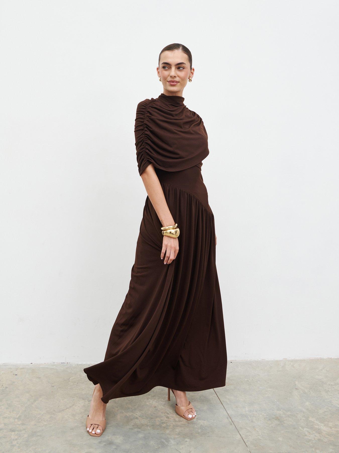 pretty lavish brown dress Petula Batwing Scarf Maxi Dress (Brown) | Love Cherish