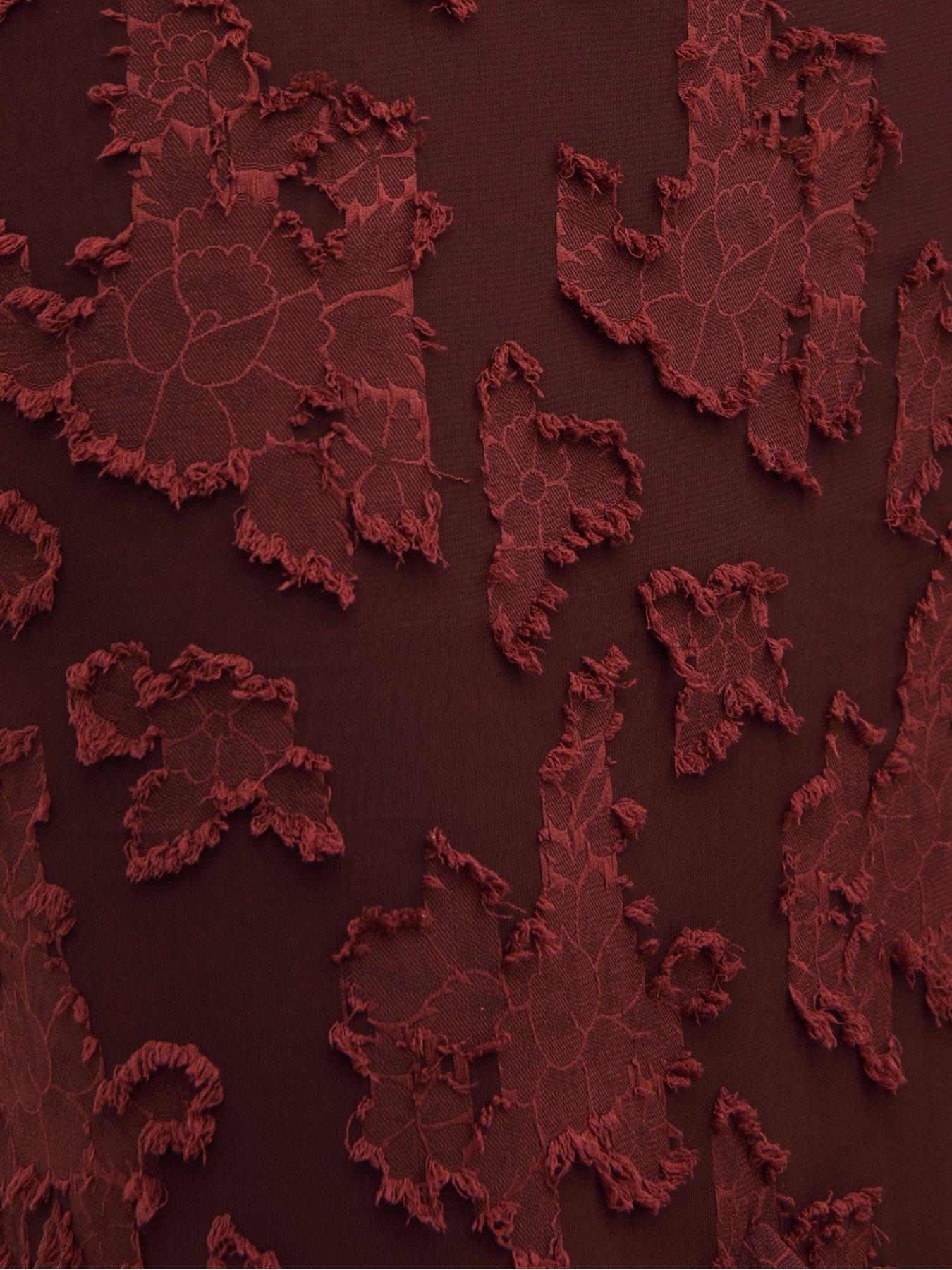 Image 4 of 5 of Pretty Lavish Helena Ruffle Jacquard Maxi Dress - Mahogany