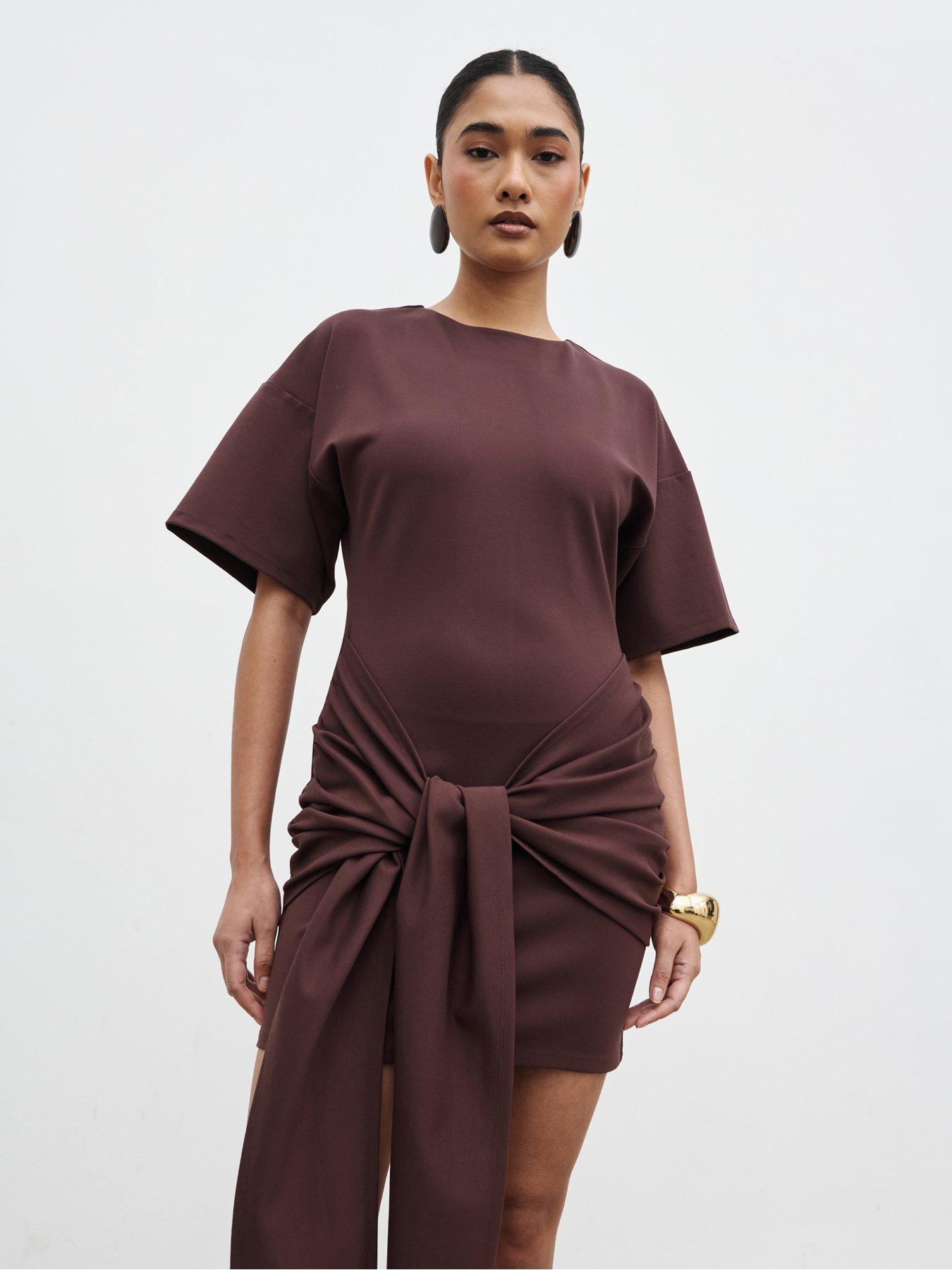 Pretty Lavish Olivia Jersey Knot Mini Dress - Brown