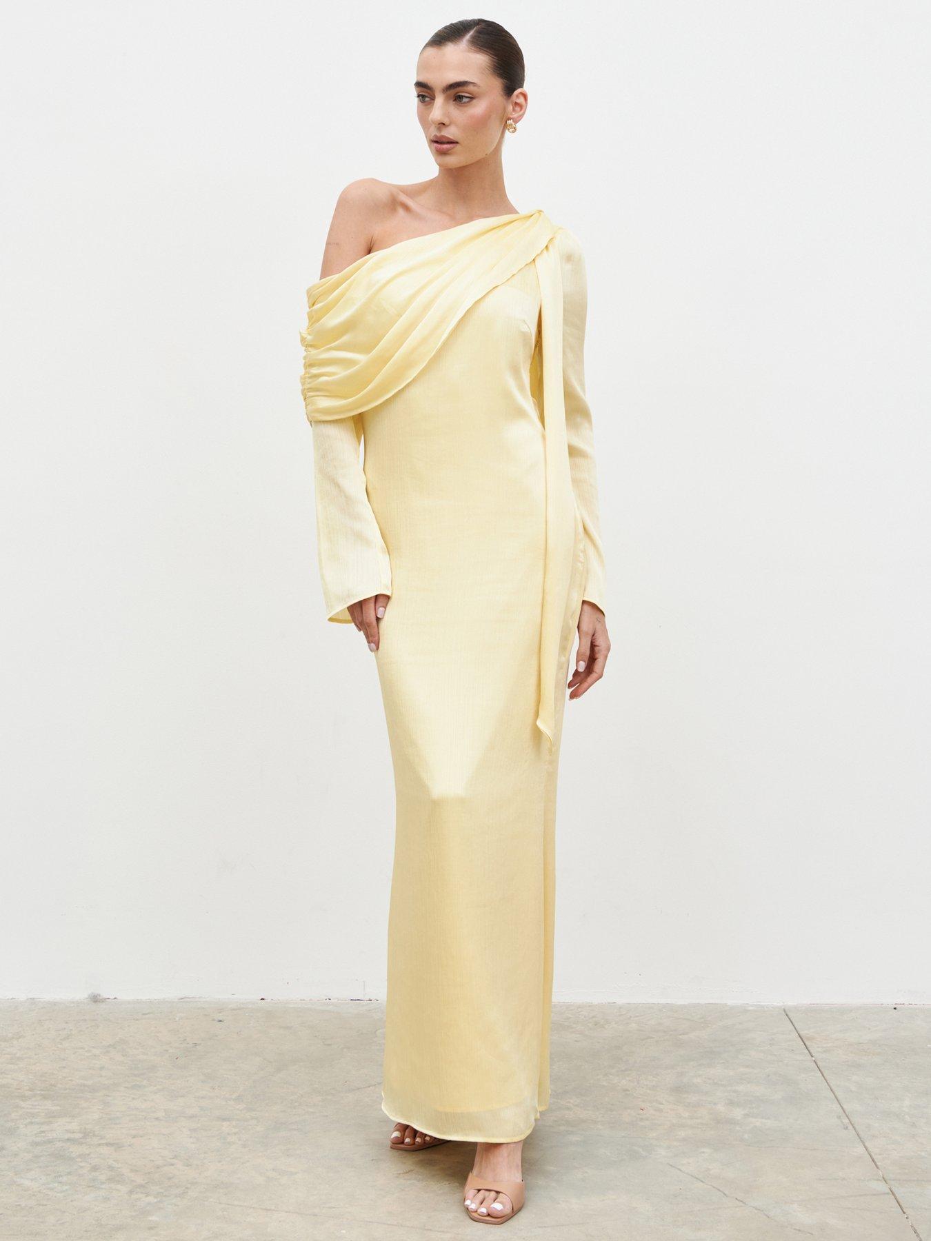Pretty Lavish Neomie One Shoulder Tie Chiffon Maxi Dress - Lemon
