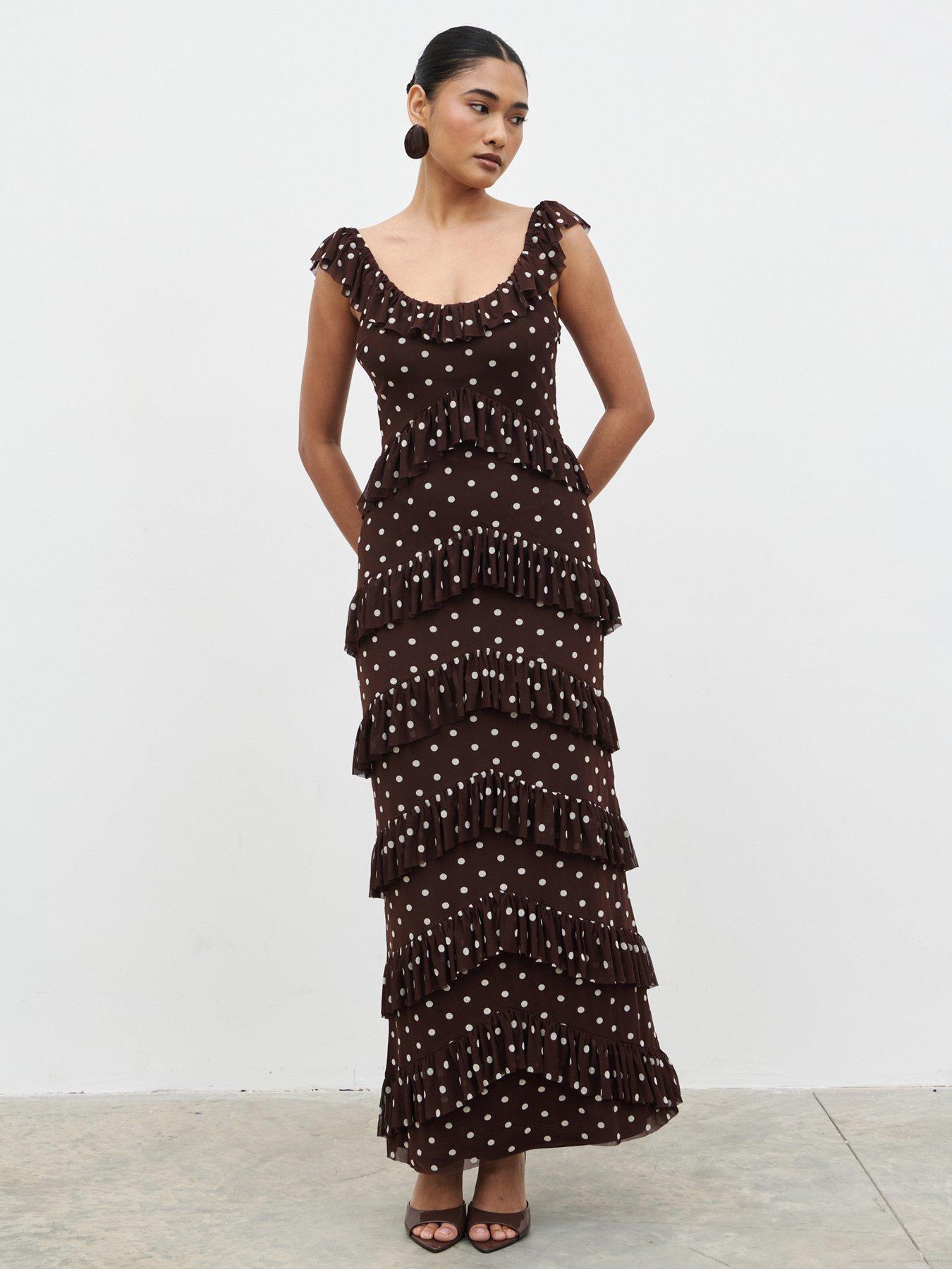 Image 1 of 5 of Pretty Lavish Cecile Ruffle Mesh Maxi Dress