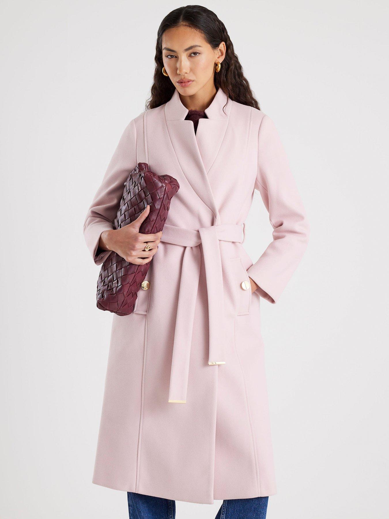 River Island Notch Collar Belted Wrap Coat - Pink