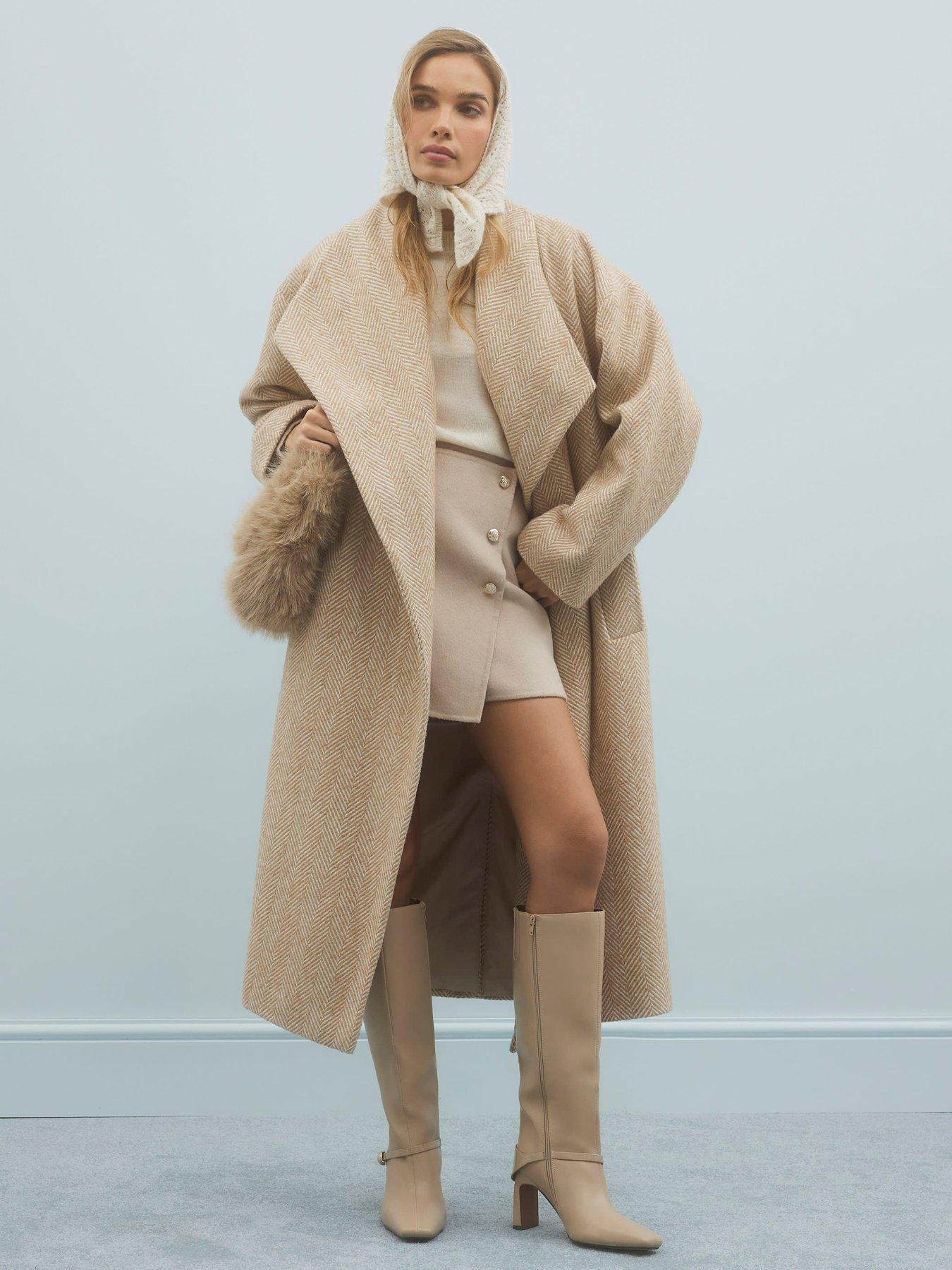 River Island Waterfall Collar Twill Coat - Beige